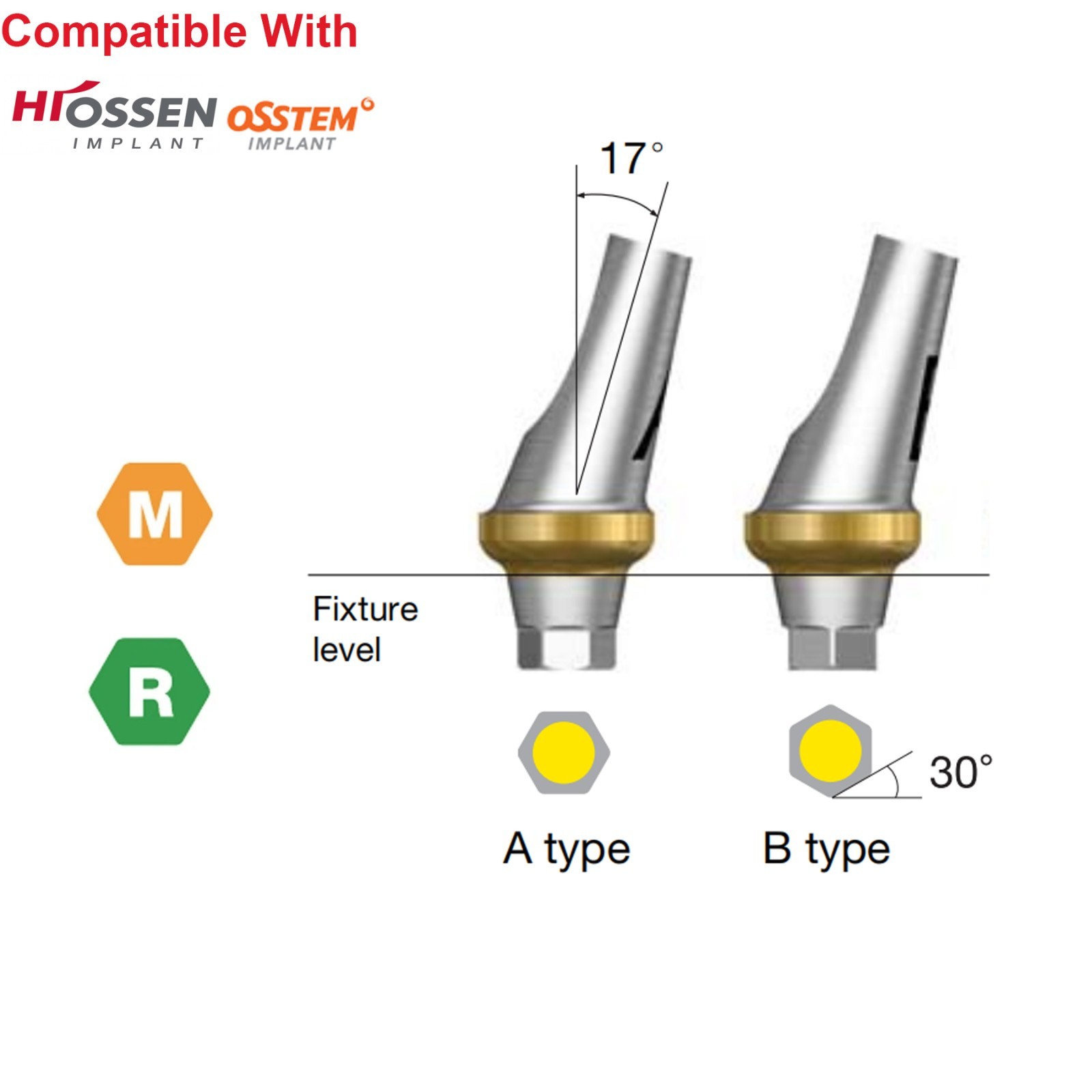 US 5Pcs 17° Angled Anatomic Abutment Hiossen Osstem Mini Regular Hex Titanium
