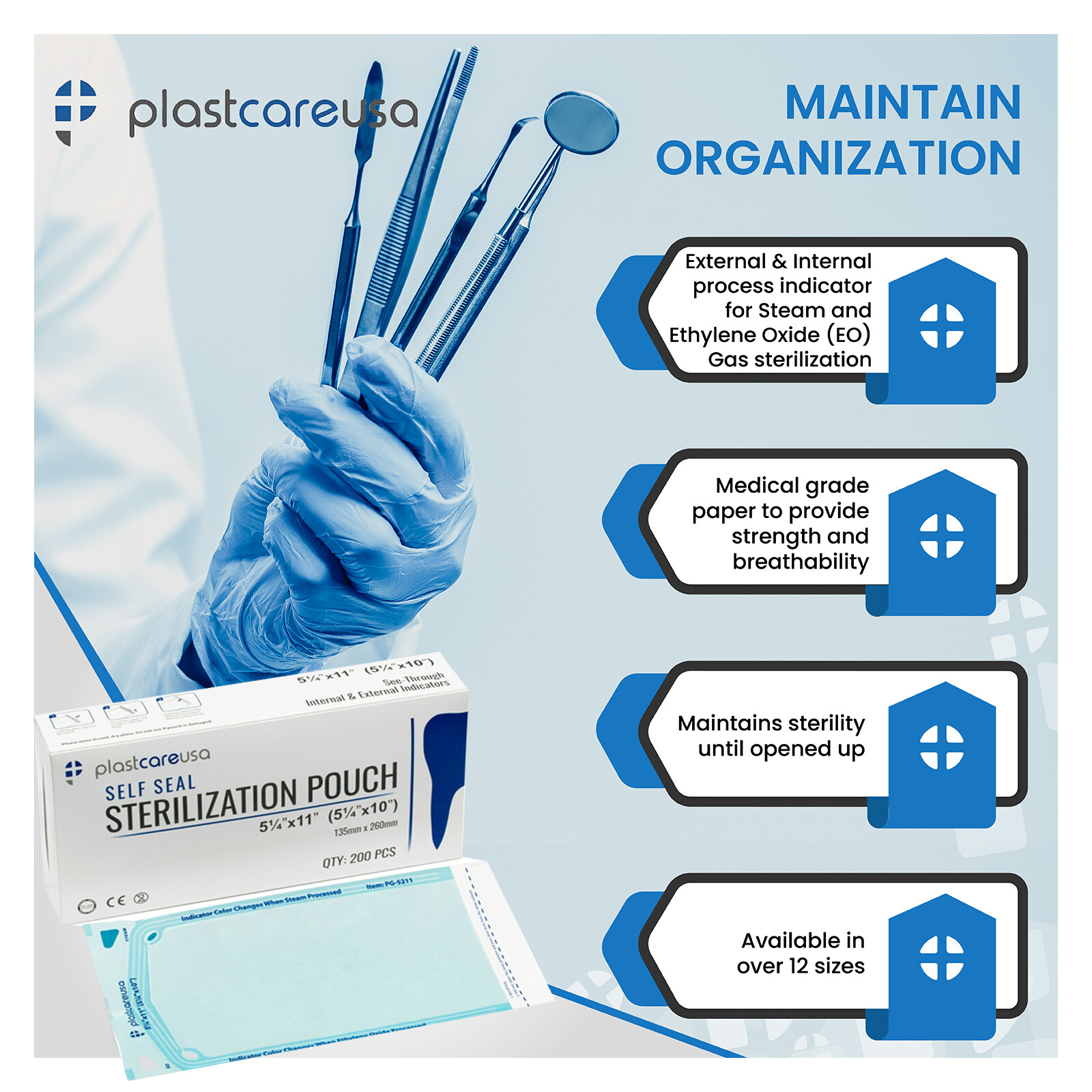 Dental Sterilization Pouch RIT-5211 5.25″x11, 1000pcs (4+1 Free boxes) PlastCare
