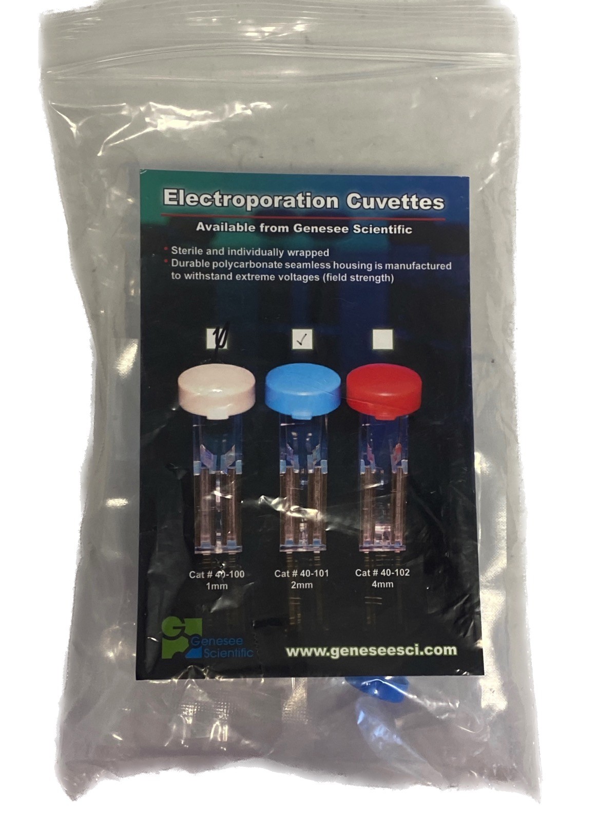 (4/Pk) GENESEE Disposable Polycarbonate Electroporation Cuvettes 2mm 40-101