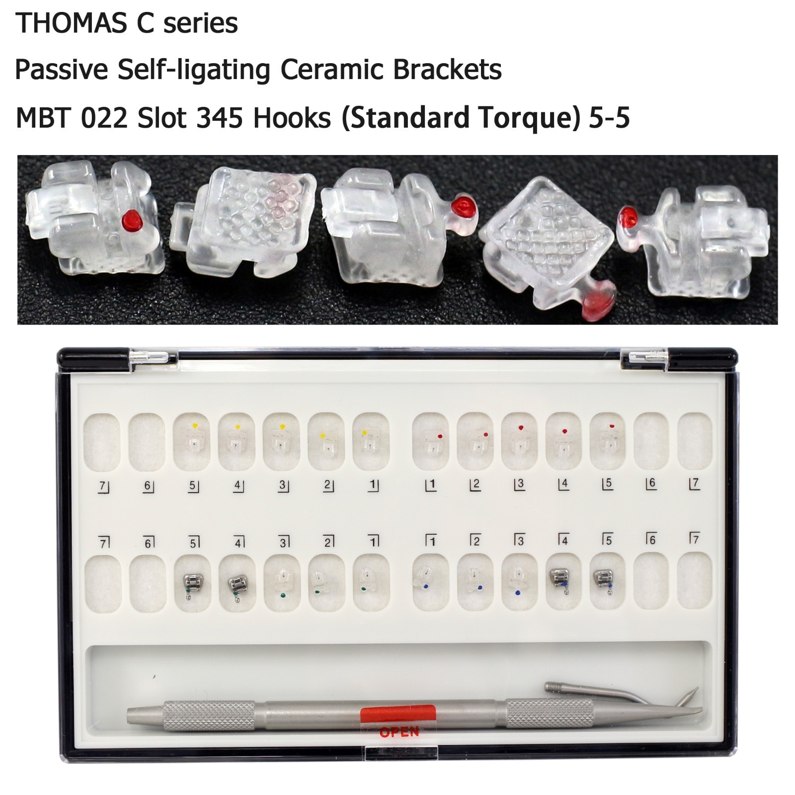 Dental Orthodontic Self Ligating Ceramic Brackets Braces Roth MBT 022 345 Hooks