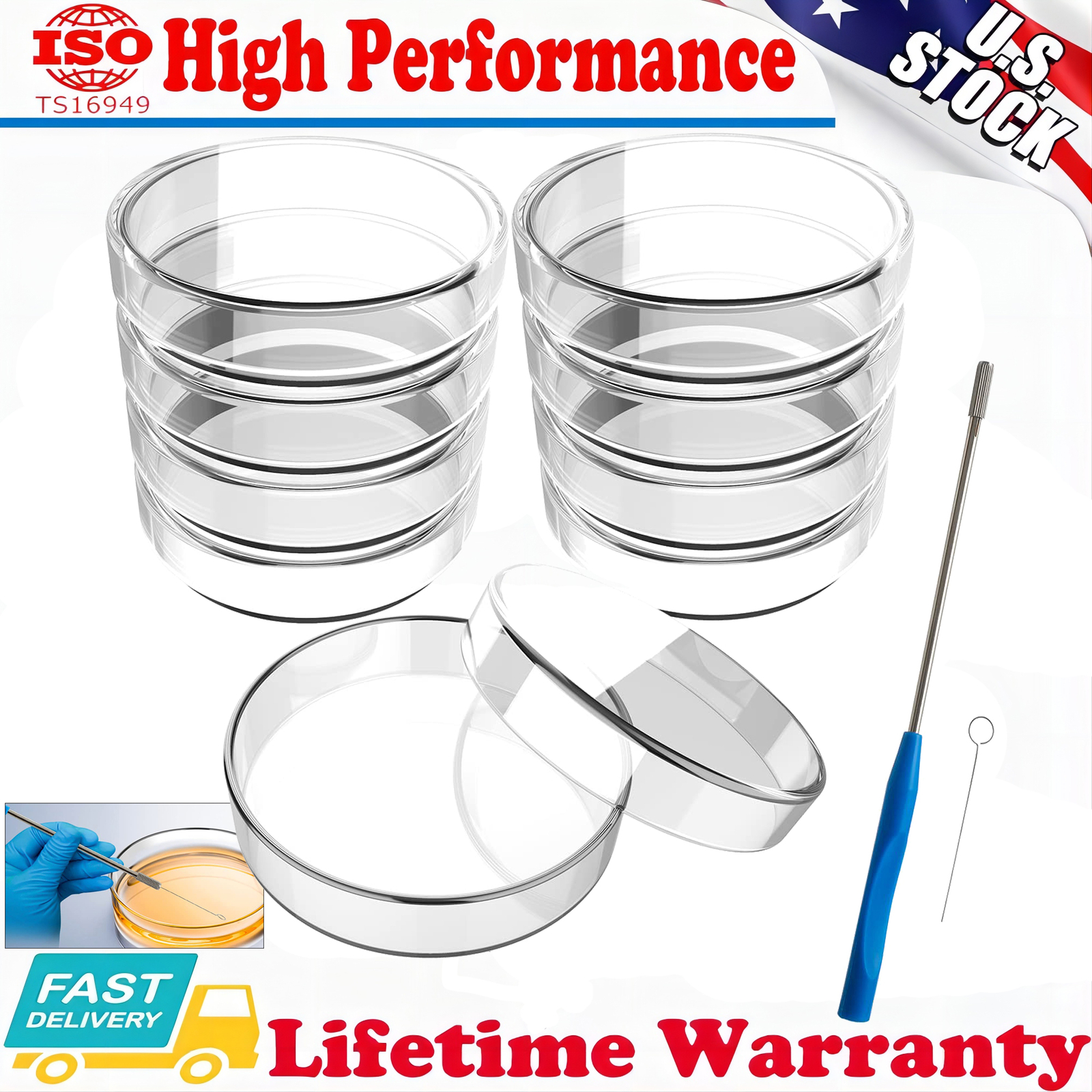 100ml Sterile Glass Petri Dishes Set High Borosilicate Lab Petri Plates w/ Lids