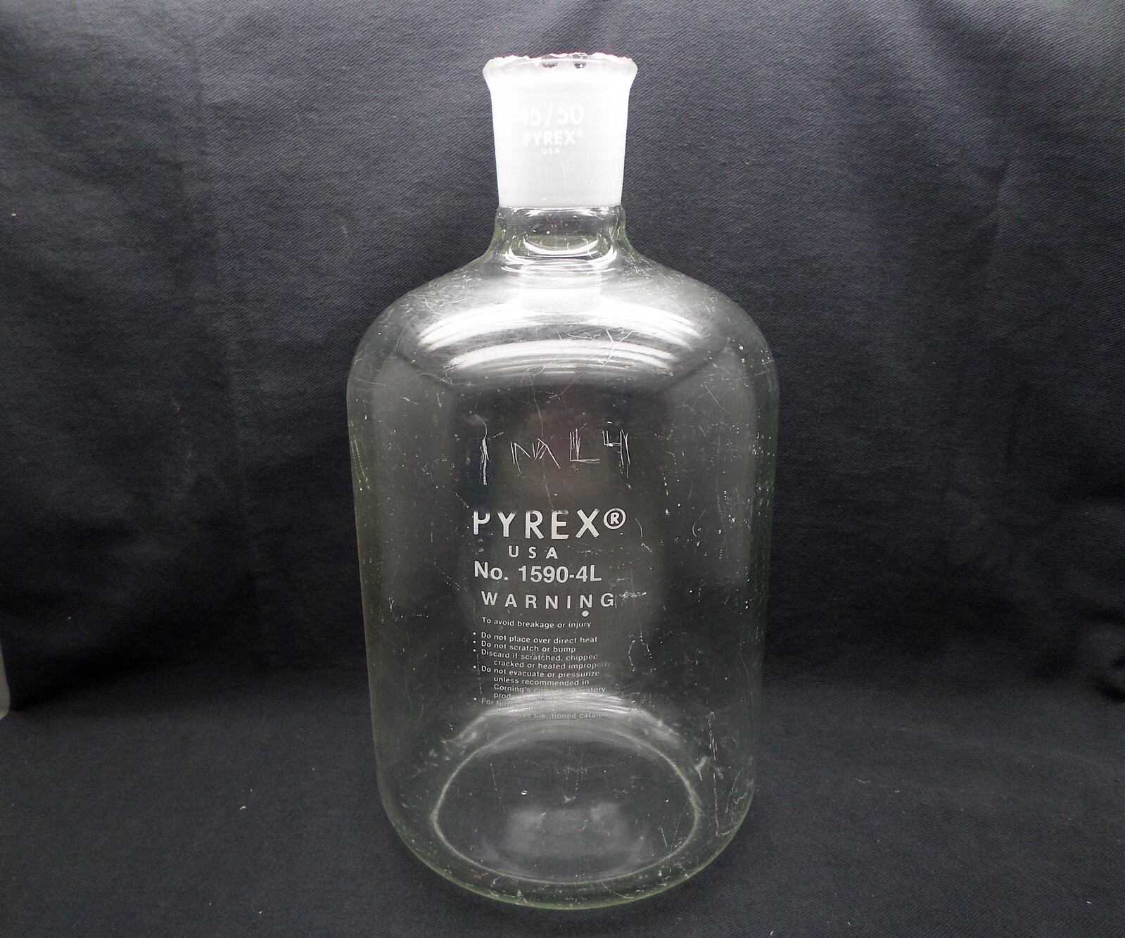 Corning PYREX Glass 4000mL 4L Reagent Storage Bottle 45/50 Joint 1590-4L Chipped