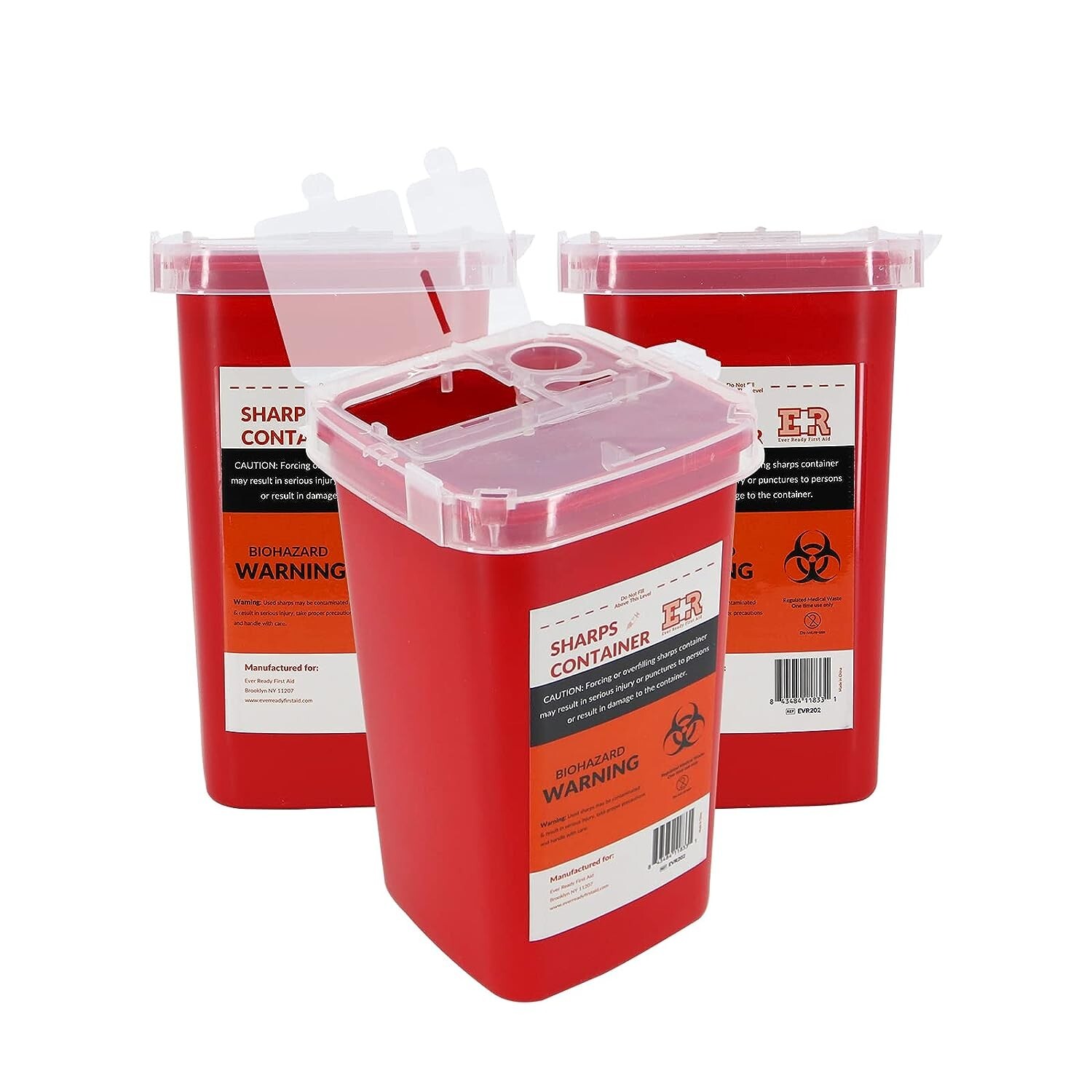 Ever Ready EVR202 Sharps Container Waste Disposal 1 Quarts / 32oz – RED 3PCS