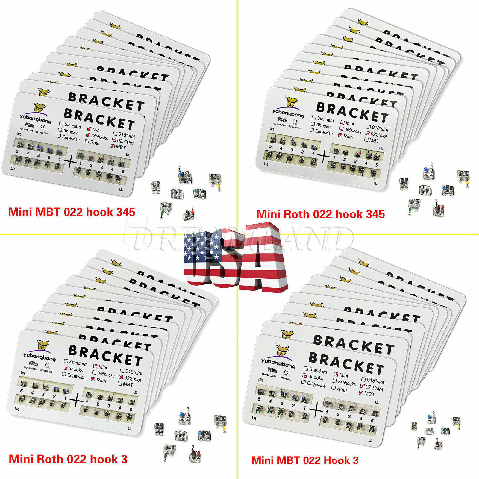 10 Packs 200PCS Dental Orthodontic Bracket Braces Roth/MBT 022″ Slot 3/345 hooks