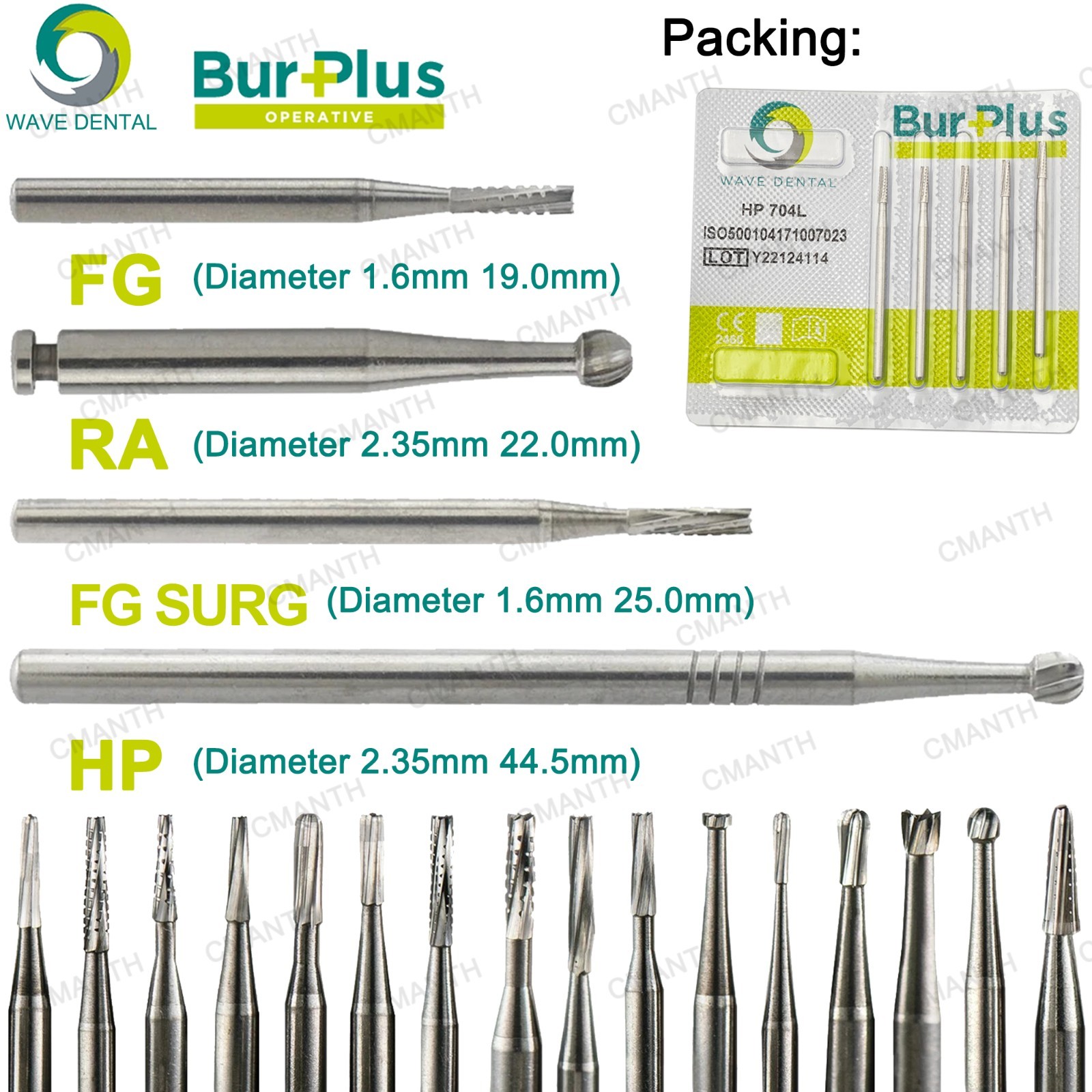 WAVE Dental Carbide Burs Metal Cutting Surgical Bur for High Speed FG1957 1958