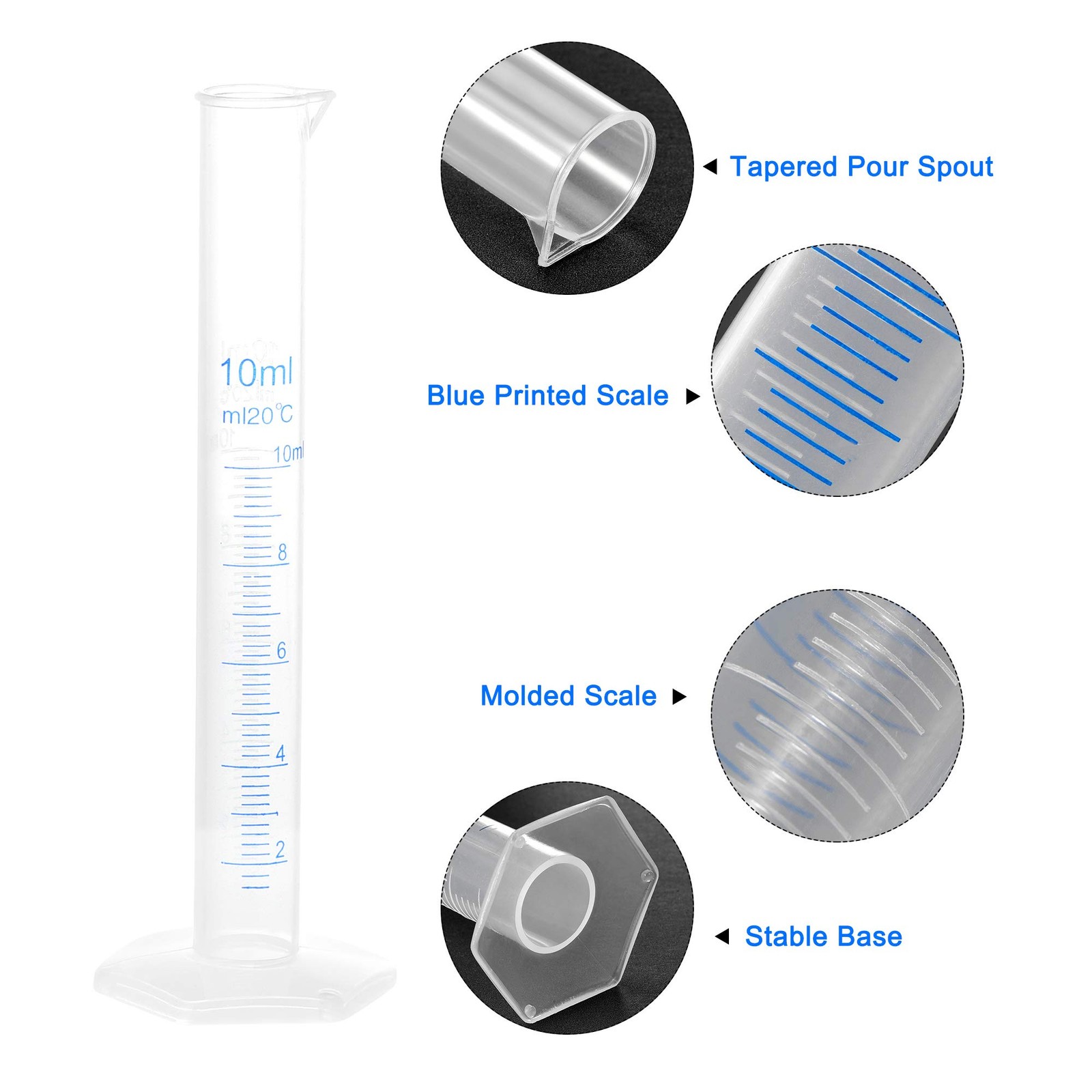 uxcell Plastic Graduated Cylinder 10ml Measuring Cylinder Science Test Tube B…