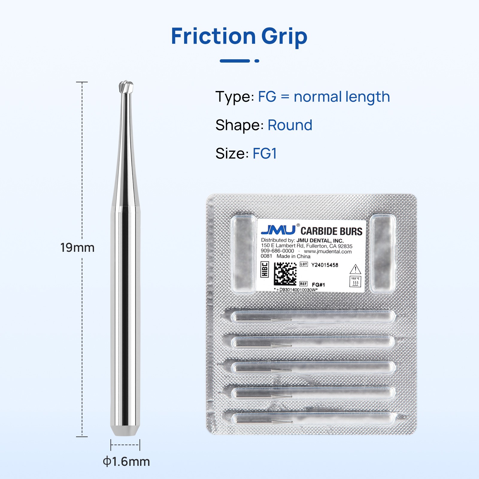 5/pk Dental Carbide Burs FG RA 1-5# Round Cone Burs for High Speed Handpiece