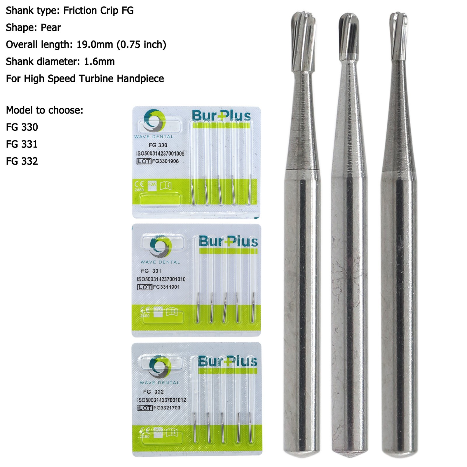 Wave Dental Carbide Burs Round Bur FG 330 1/4 2 6 8 557 High Speed Friction Grip