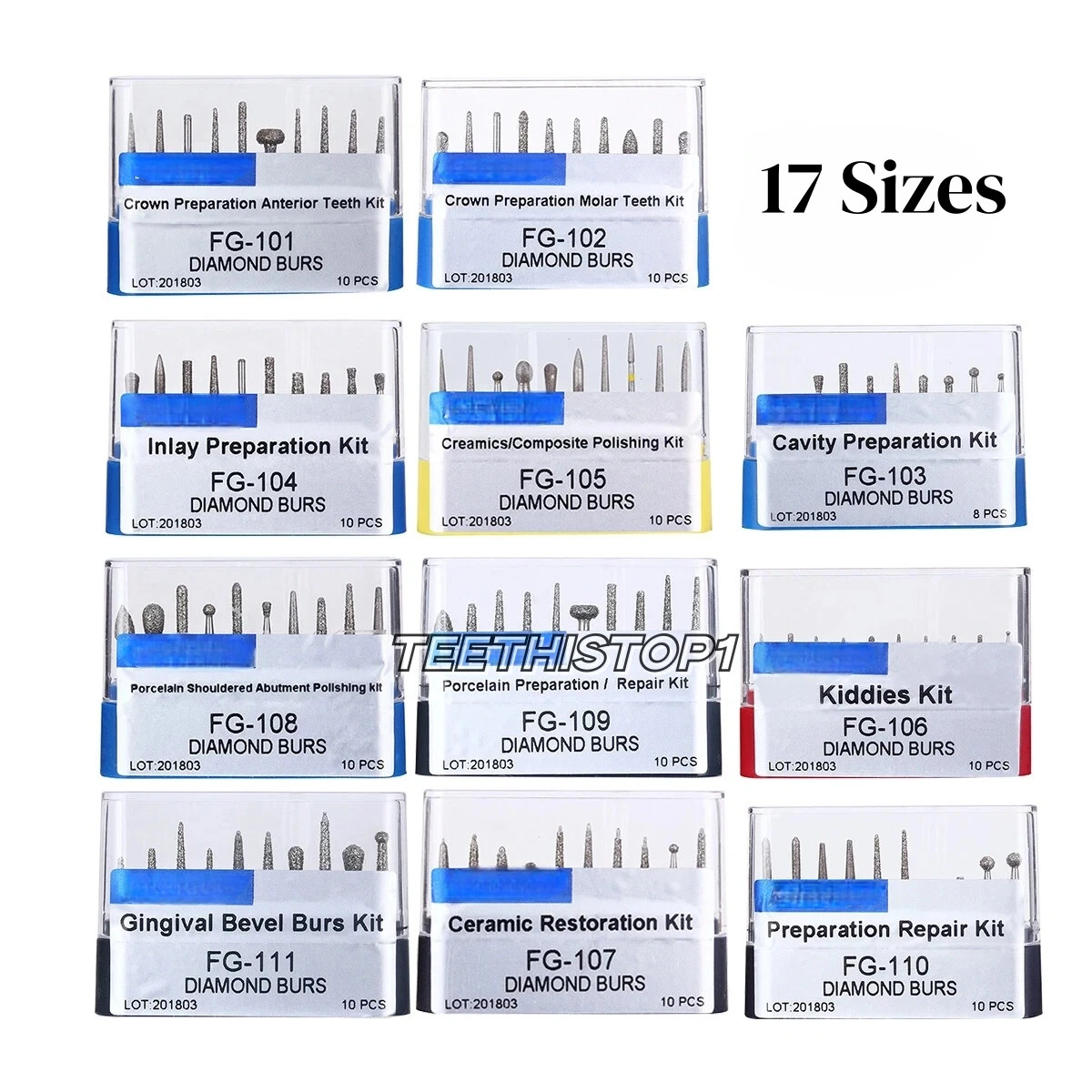 Dental High Speed Composite/Polishing Kit Diamond Burs Handpiece FG101-FG117