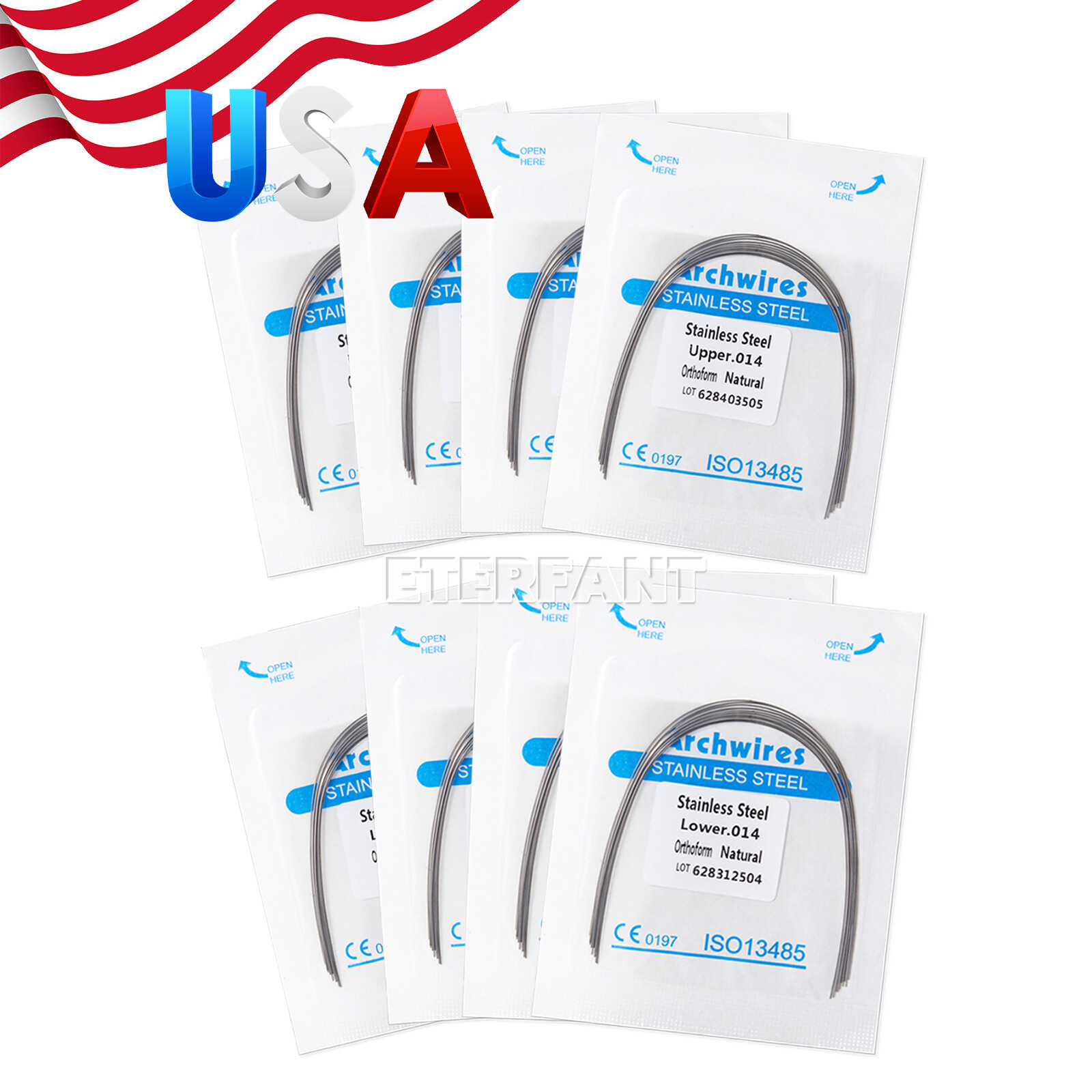 ETERFANT Dental Ortho Arch Wires Super Elastic NiTi/Stainless Steel Round US