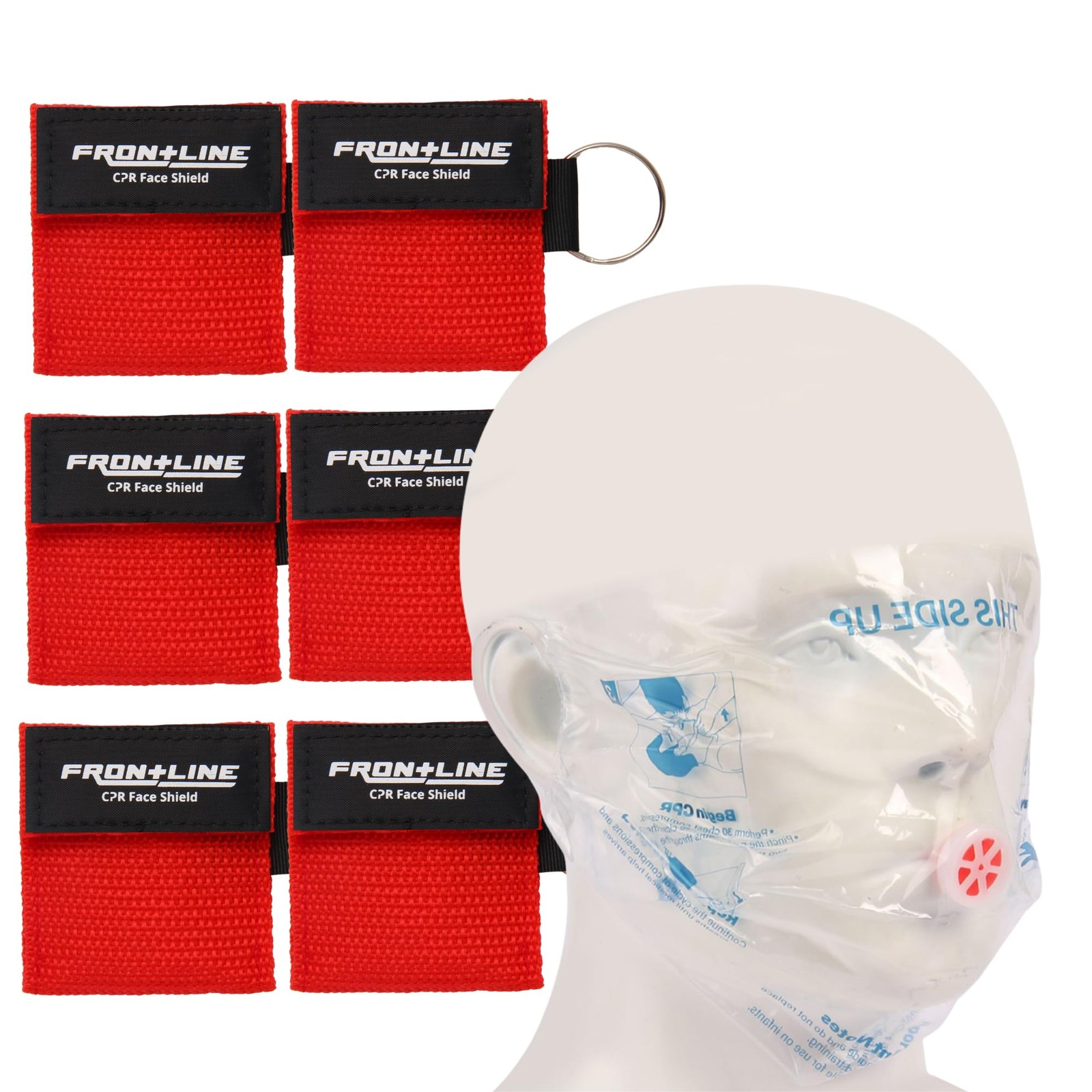 CPR Face Shield with Keyring (6 Pack), Pocket Mask for Emergency Kit, Red