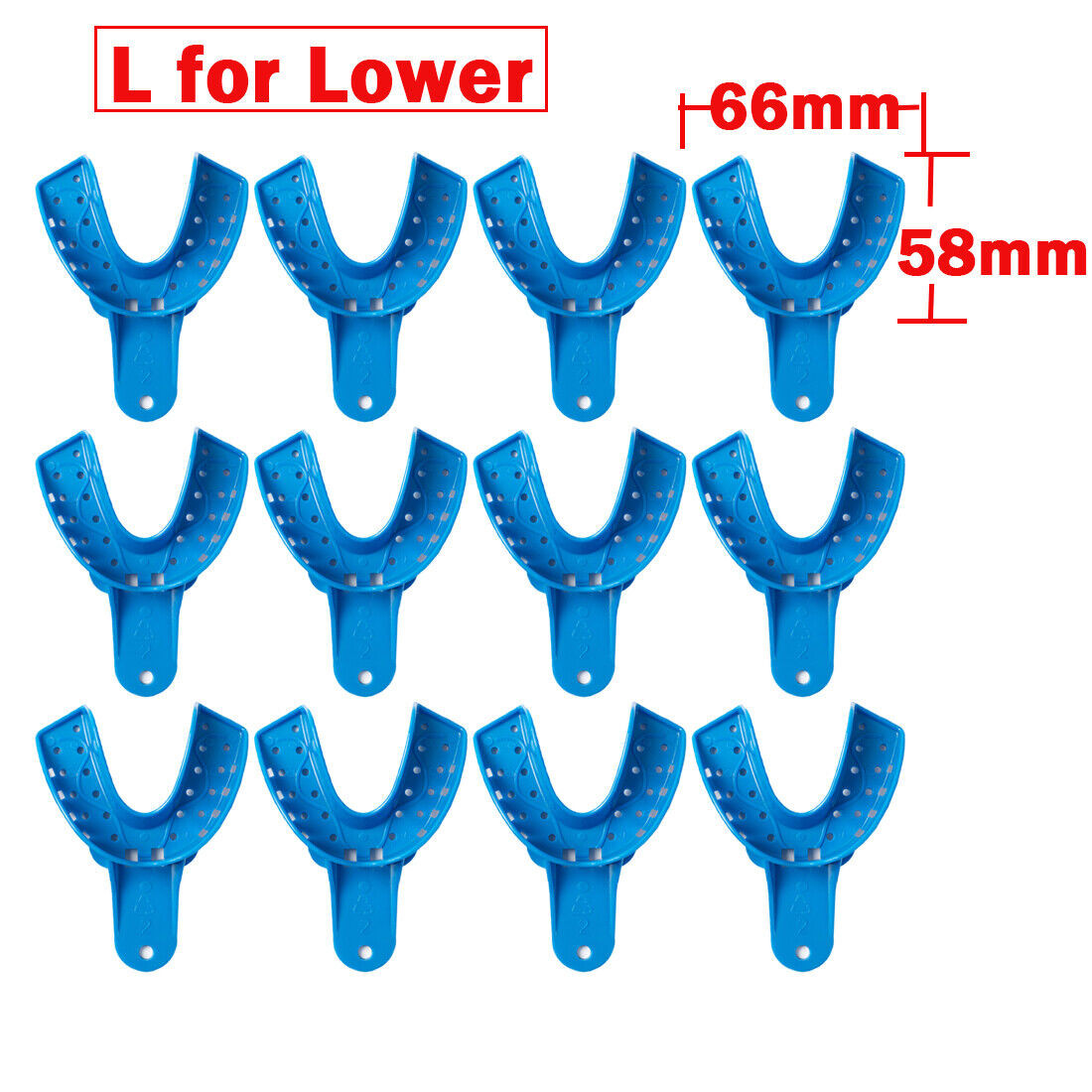 EASYINSMILE 12Pc Dental Plastic Impression Tray Perforated Upper/Lower Autoclave