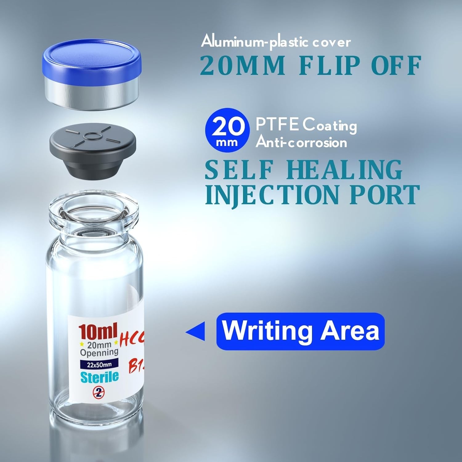 10ml Sterile Vials with Aluminum Cap – Self-Healing Injection Ports, Lab Use