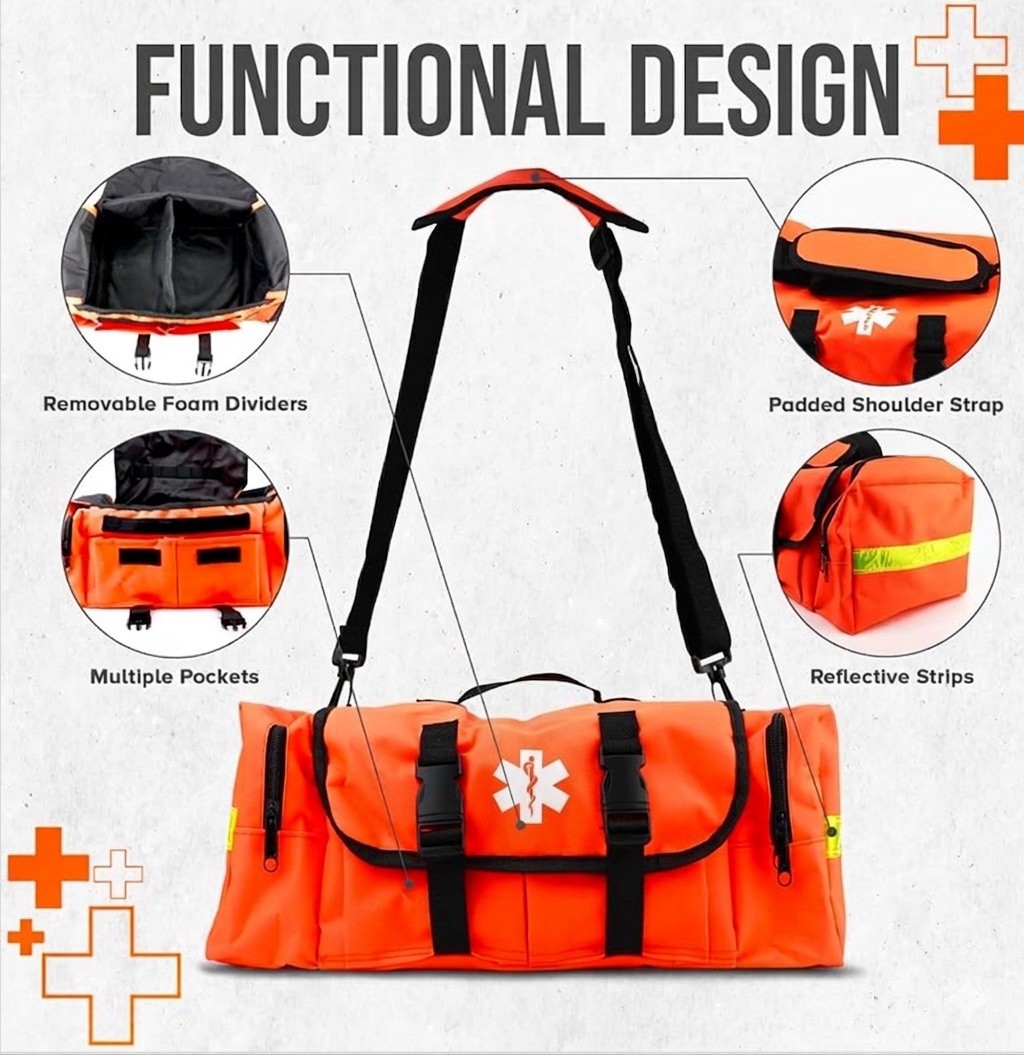 First Responder Kit, EMT Bag with Padded Strap, EMS First Aid Kit