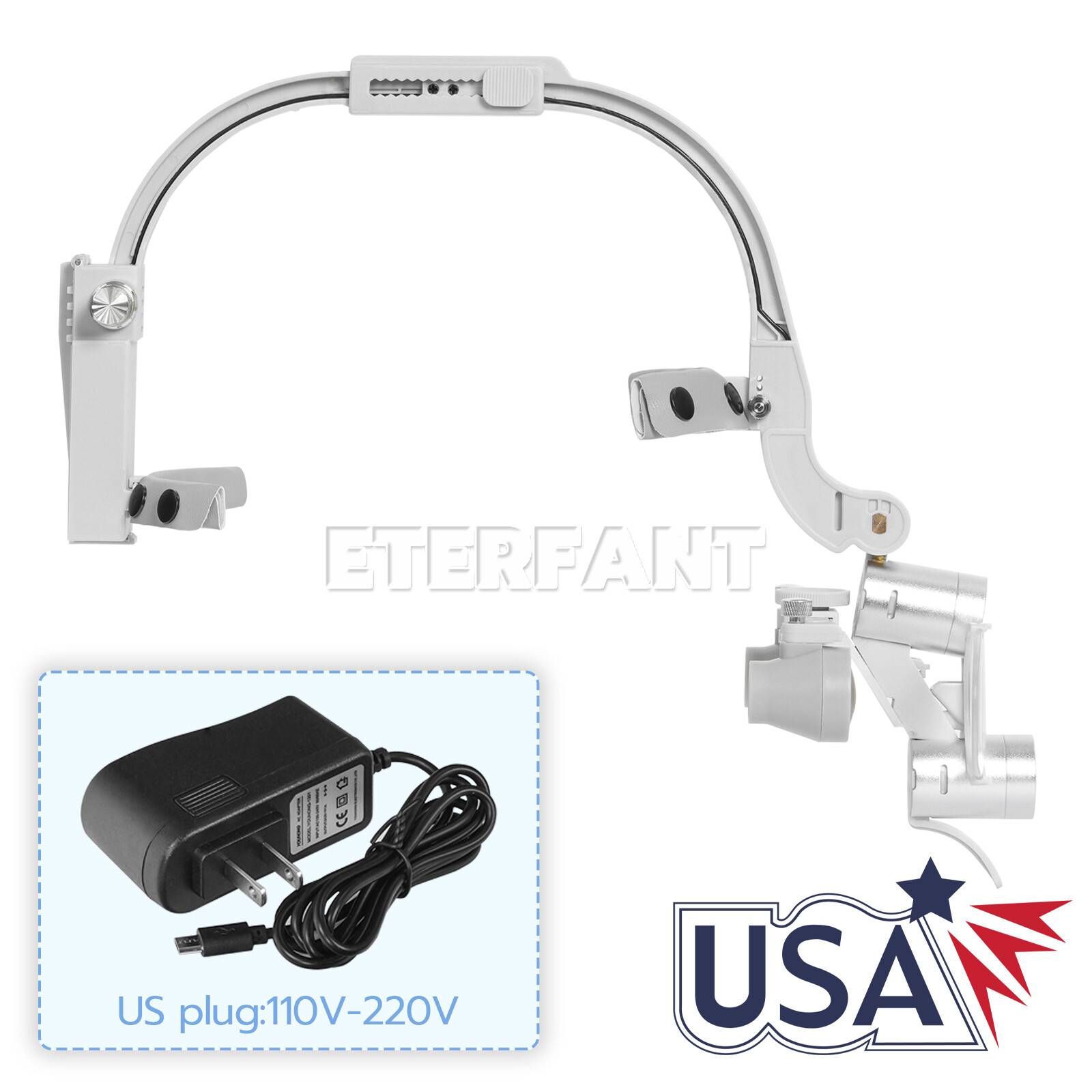 ETERFANT Dental 3.5X Headband Binocular Loupes+5W Dual LED Head Light 2 Leds