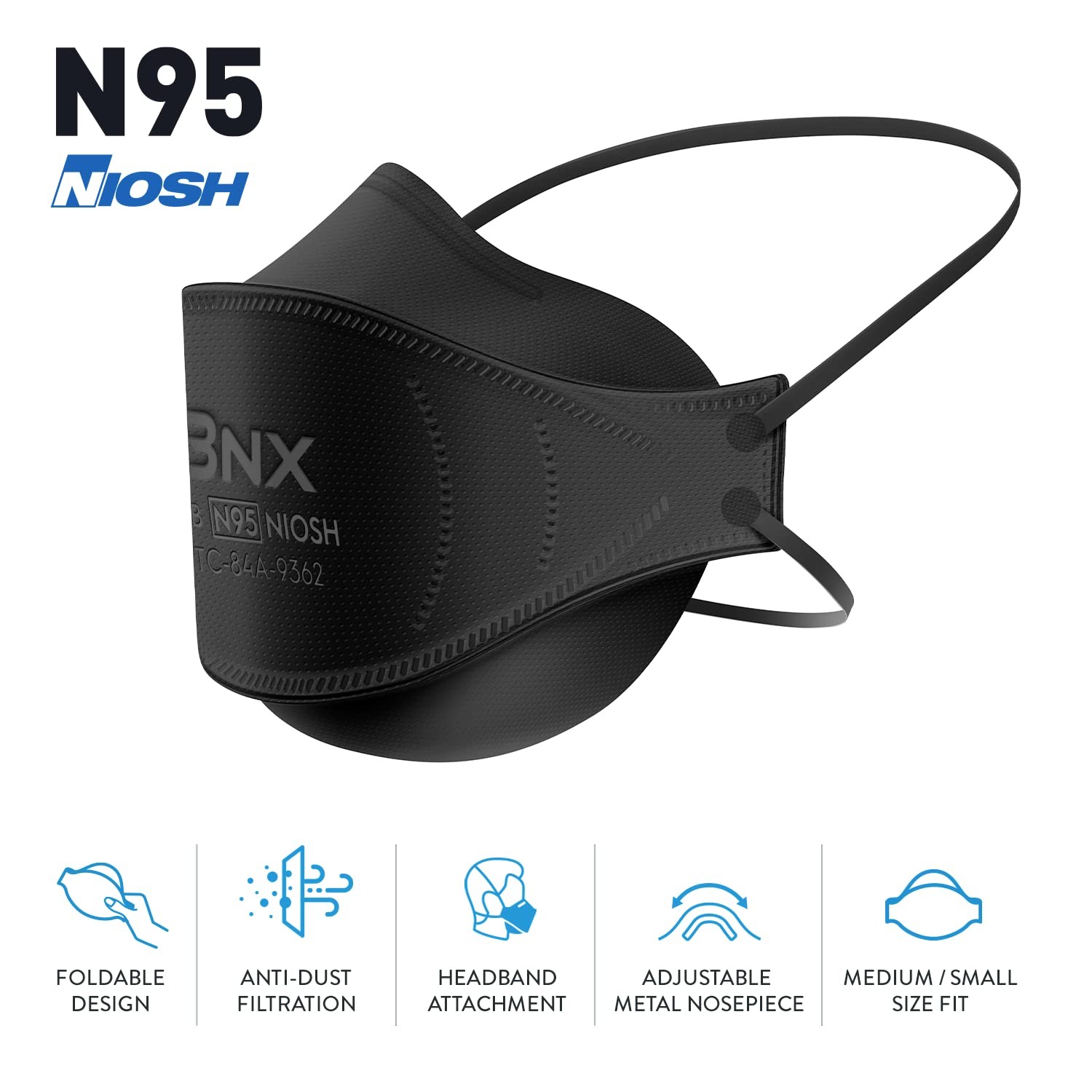 N95 Mask NIOSH Certified MADE IN USA Particulate Respirator Protective Face M…