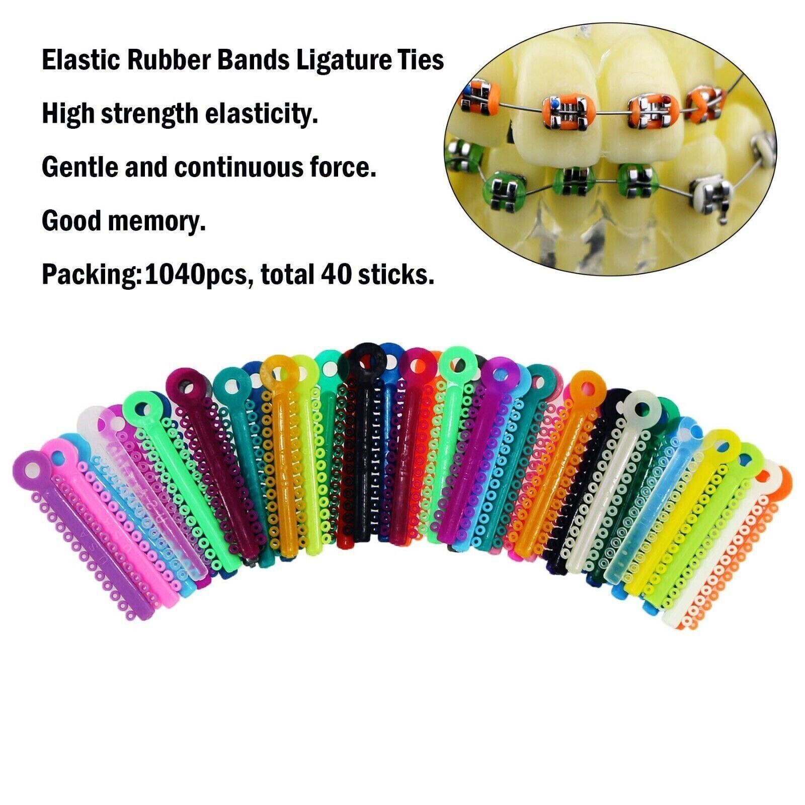 1040pcs Dental Orthodontic Ligature Ties Braces Elastic Rubber Bands Mixed Color