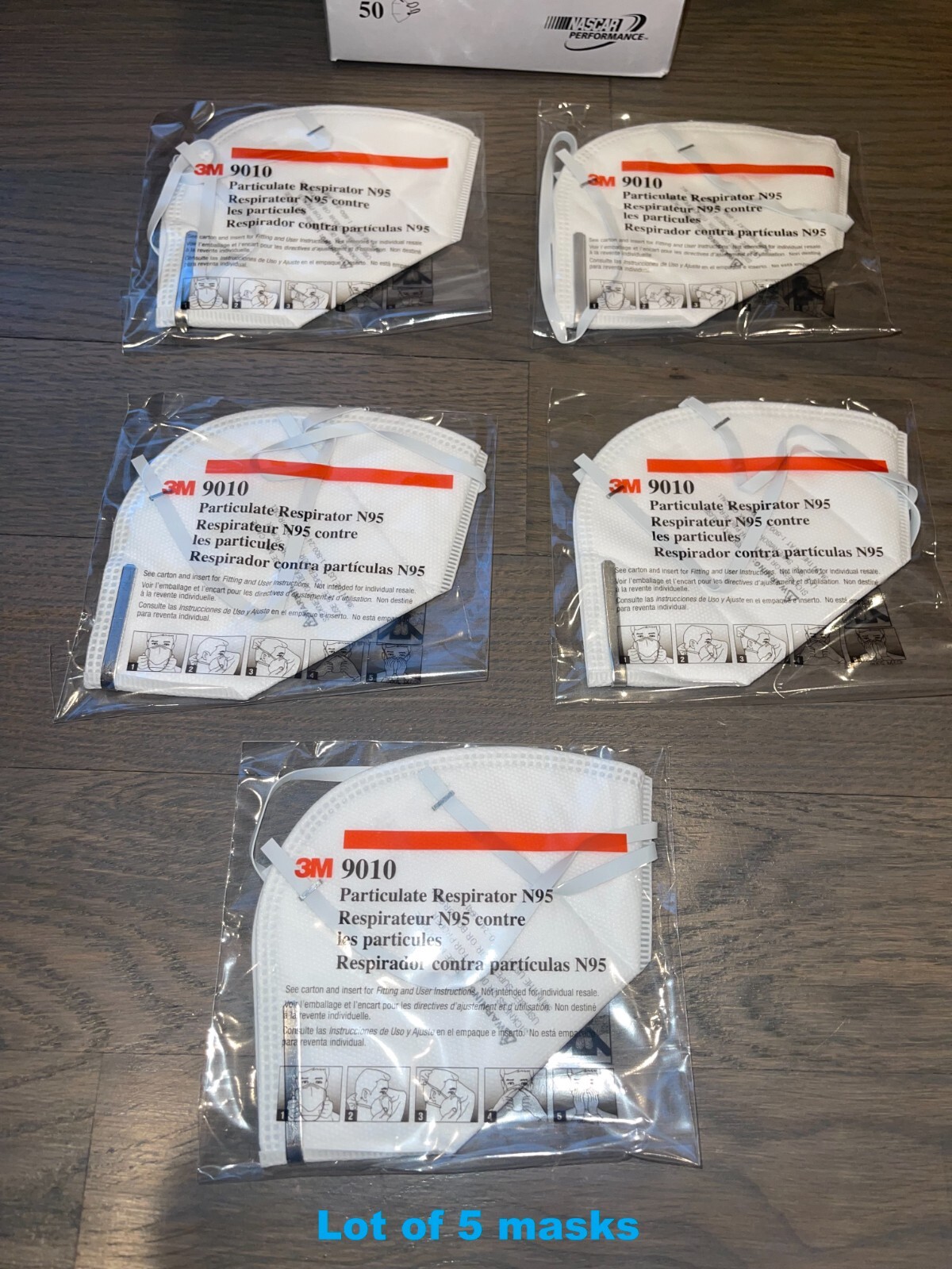 Lot of 5 Genuine New 3M N95 9010 Respirator Face Masks,
