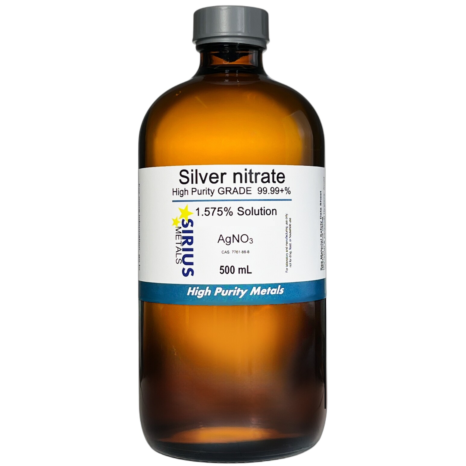 Silver Nitrate Solution (CAS# 7761-88-8) – 1.575% as AgNO3, 1.0% as Ag – 500 mL
