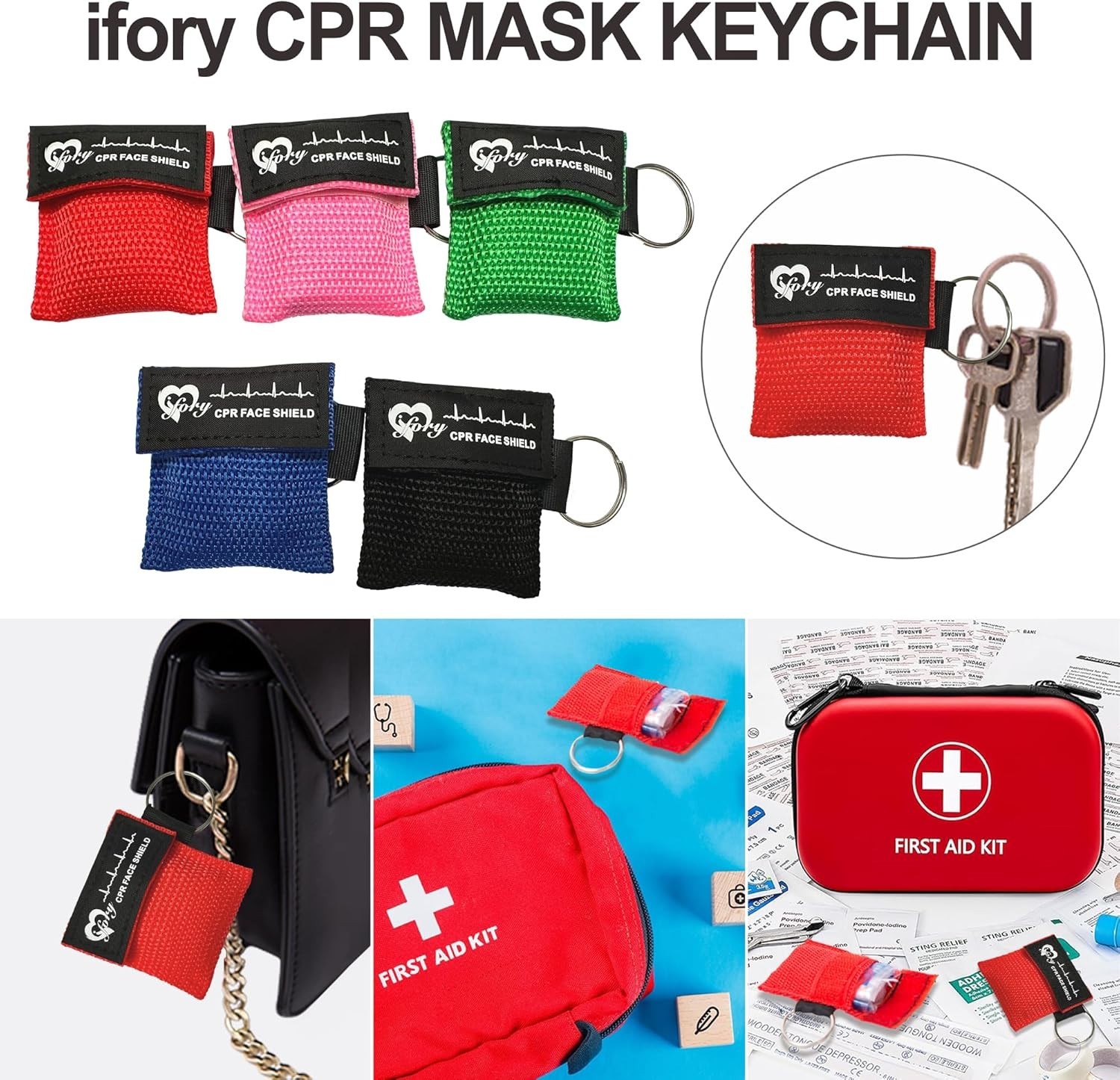 50 Packs CPR Pocket Mask Keychain, CPR Face Shield with One Way Valve Breathi…