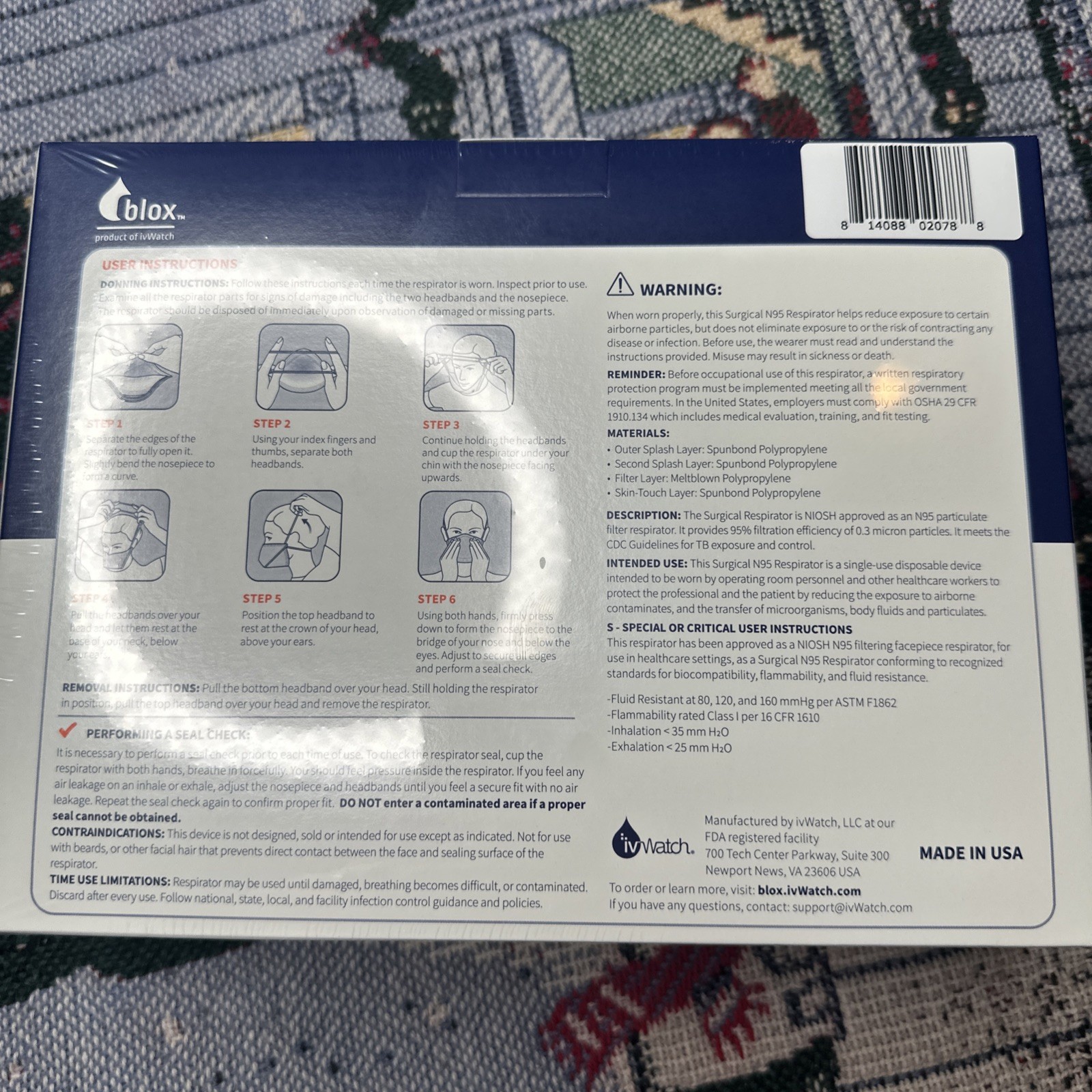 Blox Surgical N95 Respirator Disposable Mask (Box Of 50) Facemask