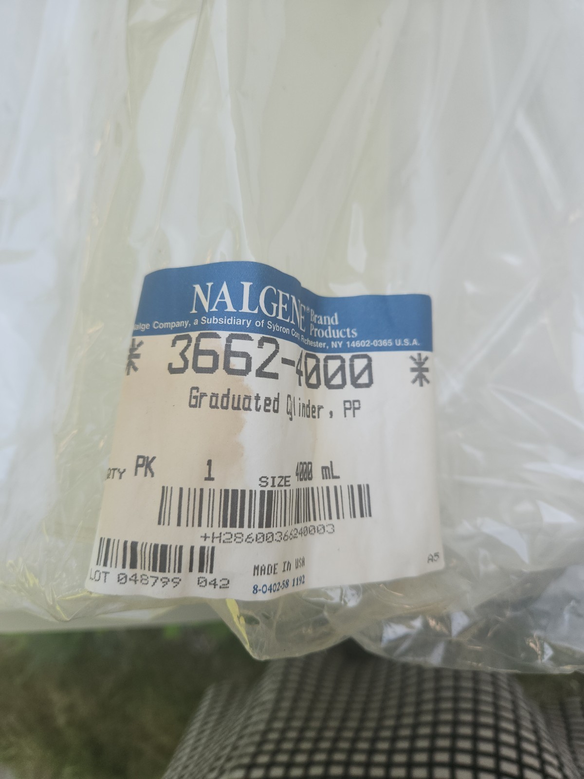 NALGENE Polypropylene Graduated Cylinder Size 4000ml NEW
