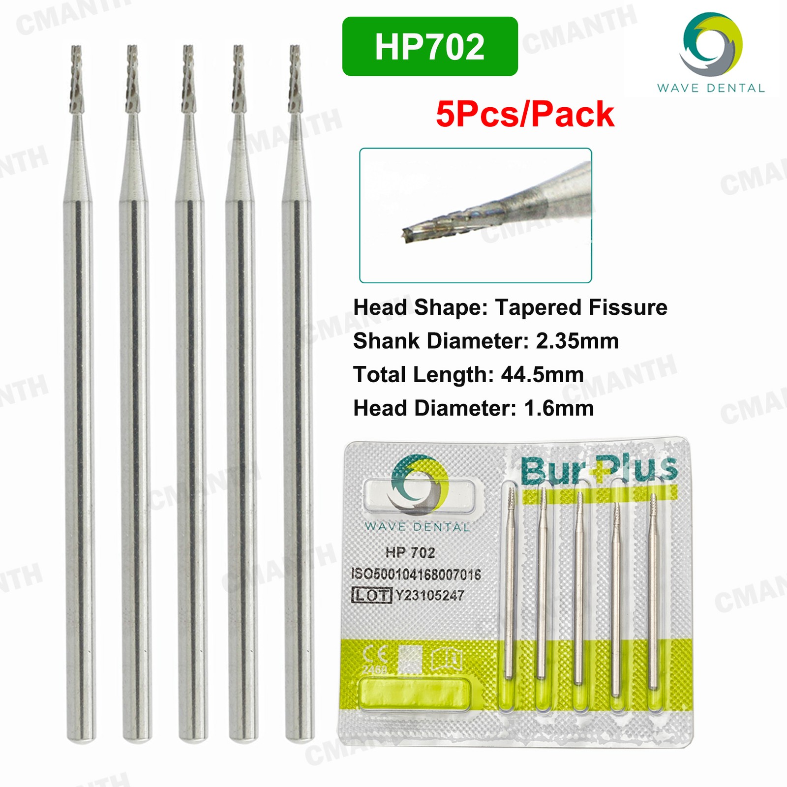 US WAVE Dental Carbide Burs HP Tapered Fissere Fit Low Speed Straight Handpiece