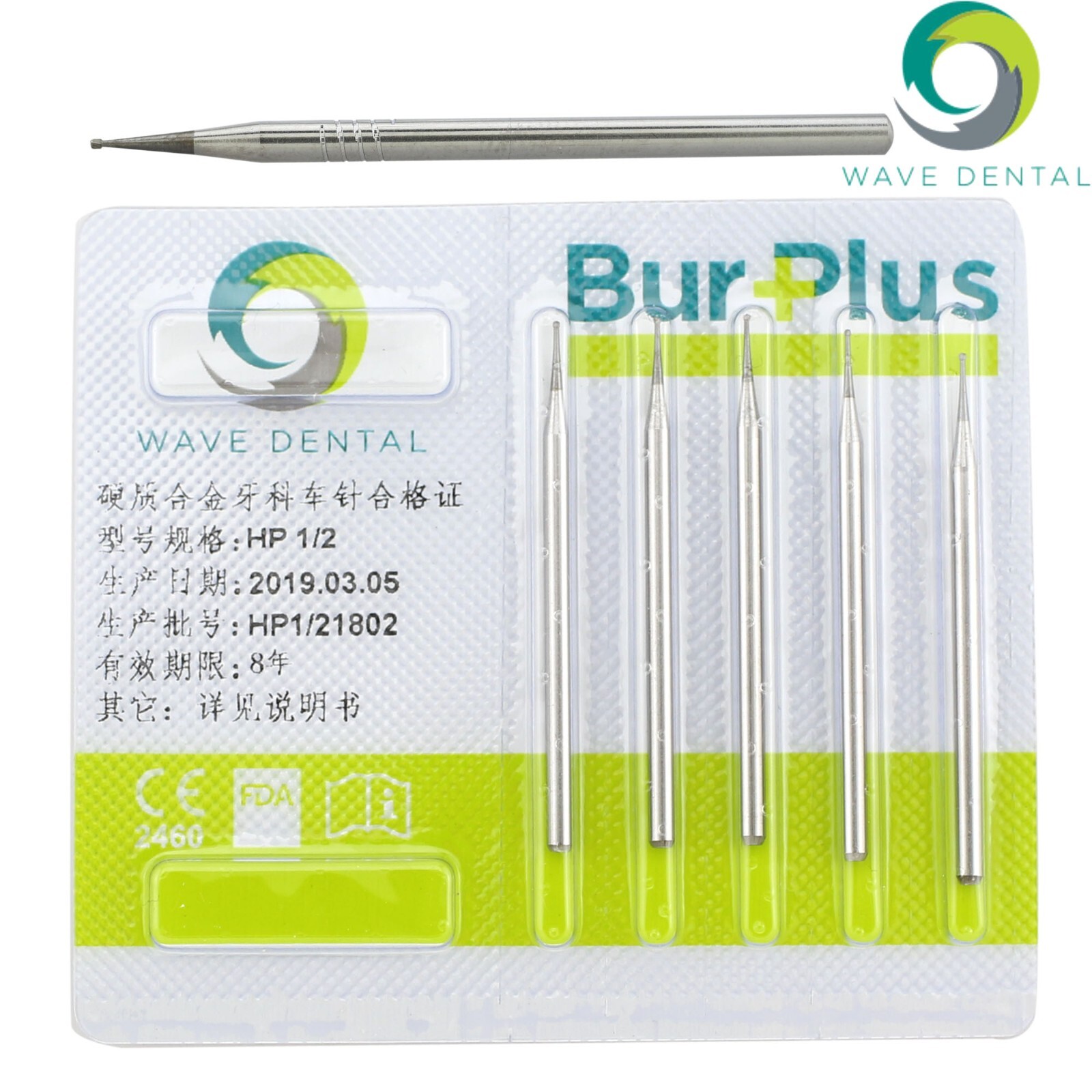 Wave Dental Carbide Burs Round HP1/4 1/2 1 2 4 6 8 For Straight Handpiece 44.5mm