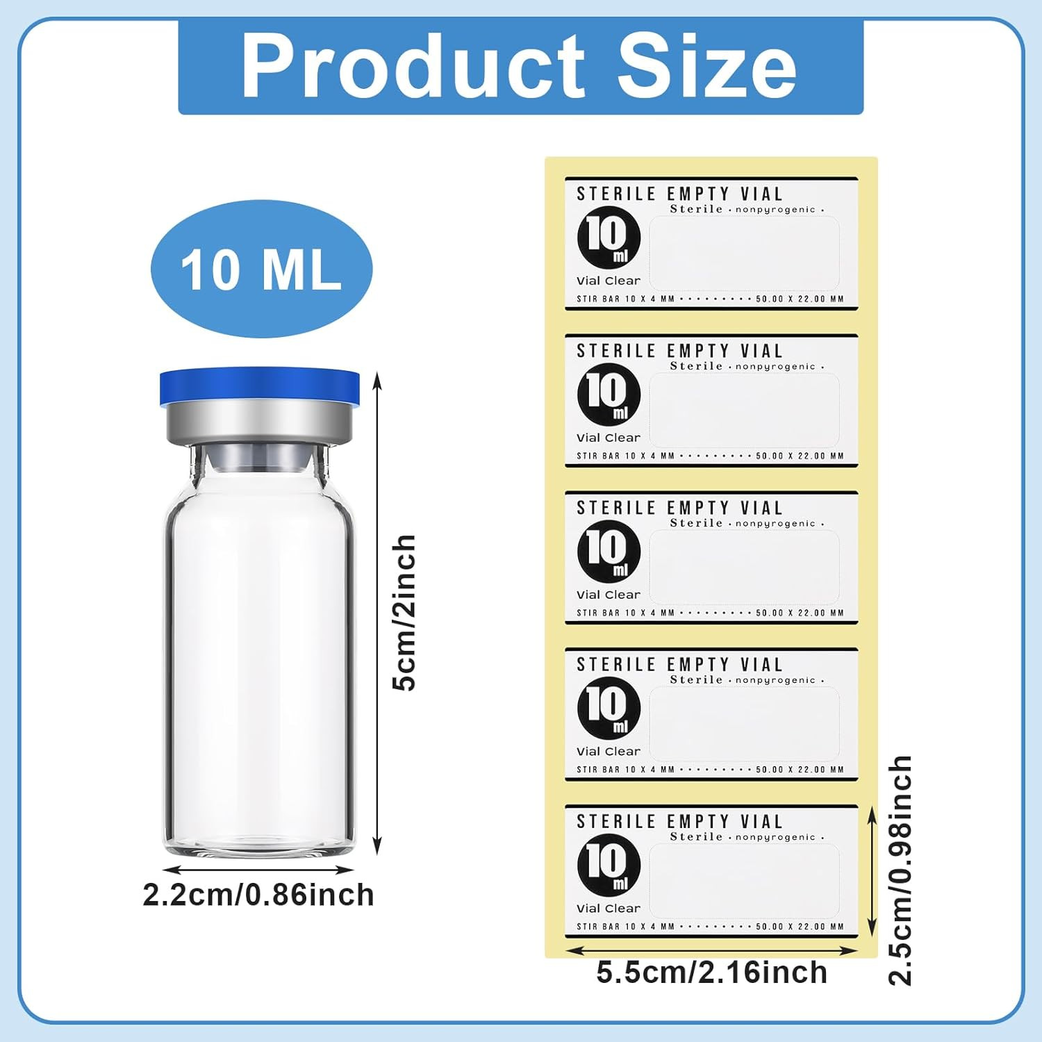 20 Pcs 10ml Sealed Sterile Empty Vials with Self Healing Injection Port Glass Pe