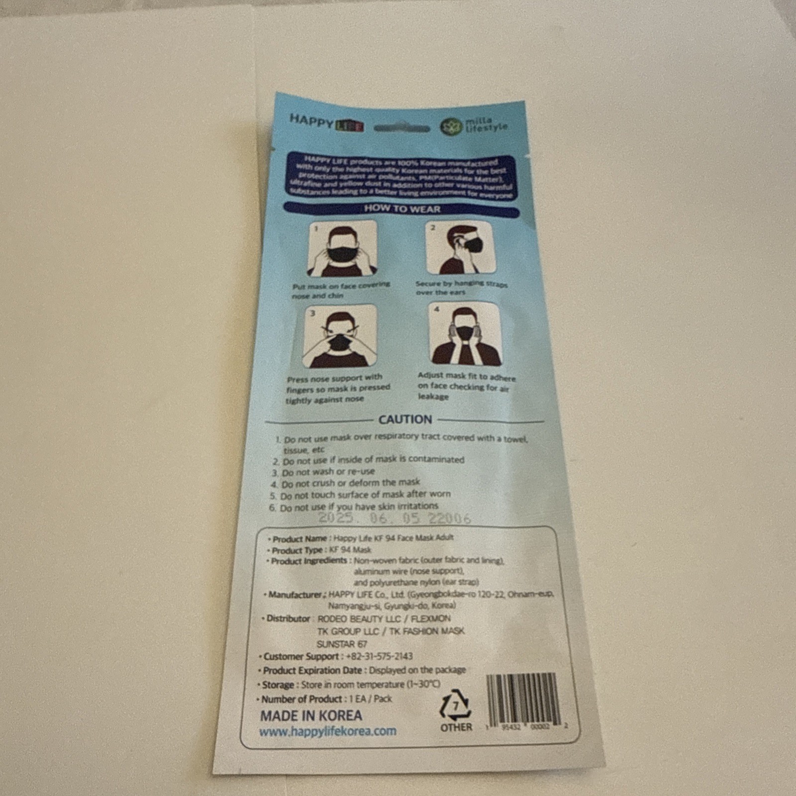 Happy Life Premium 3D Black KF94 Face Mask Good Day Individual Pack