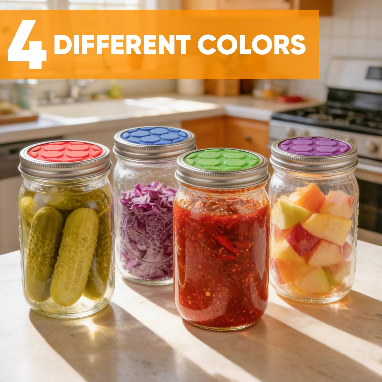 4PCS Silicone Fermentation Lids for Wide 4 PCS, green, red, purple, blue