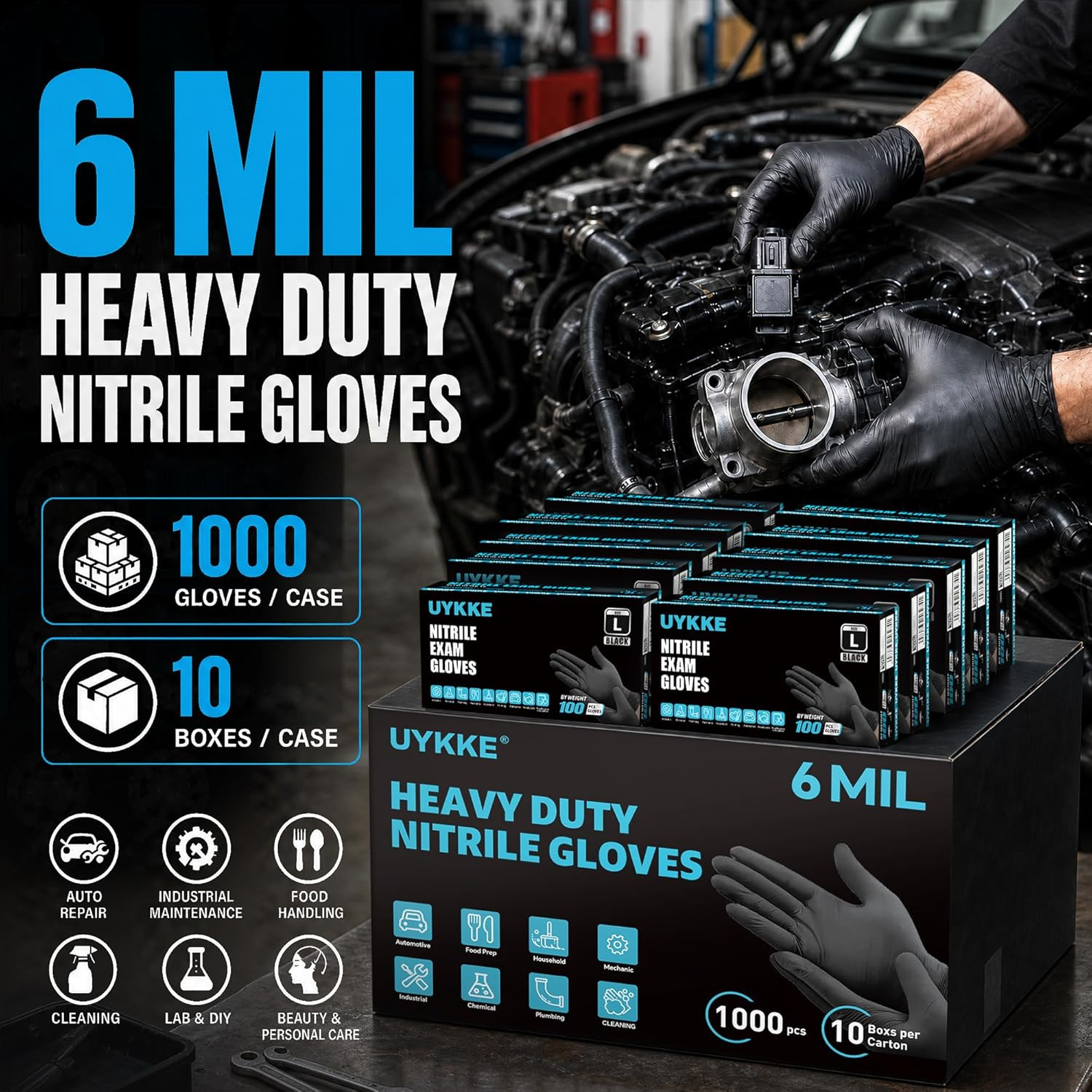 HEAVY DUTY 6 Mil Nitrile Black Gloves Disposable Latex Free Rubber Cooking Clean