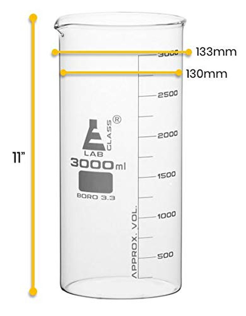 Beaker, 3000Ml – Tall Form – Graduated – Borosilicate Glass – Eisco Labs
