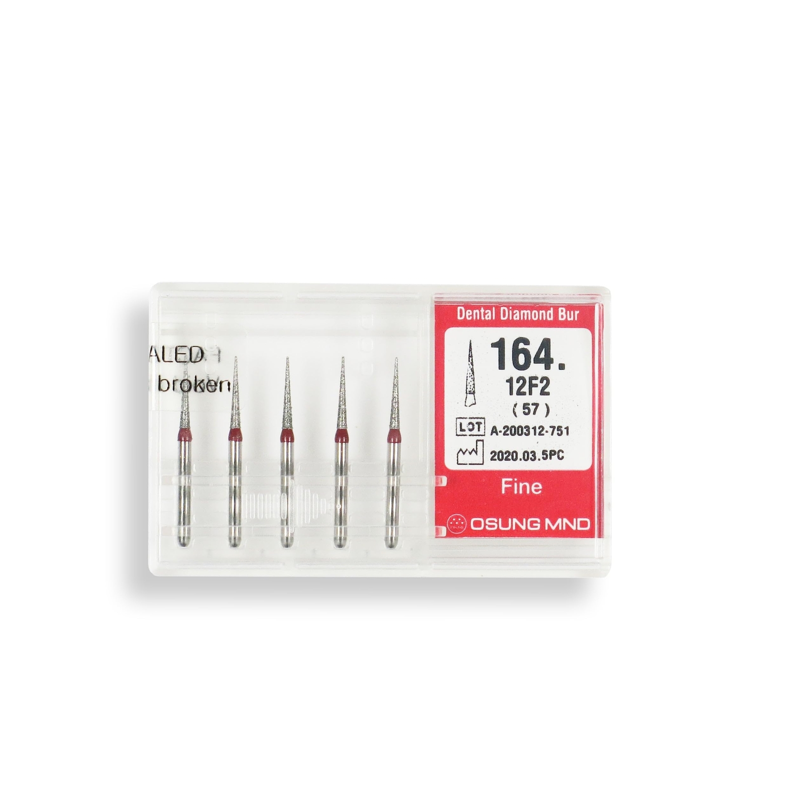 Conical Pointed, Slender 1.2 mm Dia. Fine Grit Diamond Dental Bur 25 Pcs