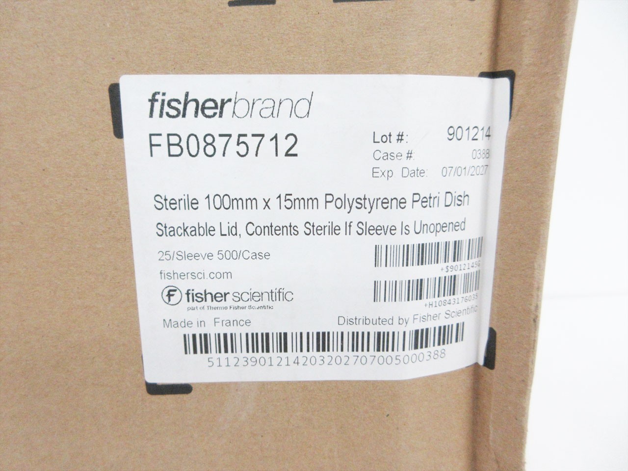 BOX 500 FISHERBRAND FB0875712 100 mm X 15 mm POLYSTYRENE PETRI DISH STERILE