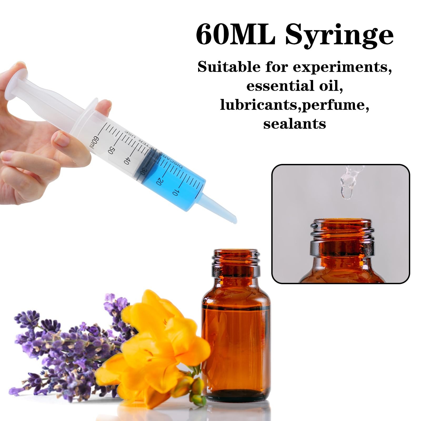 60ml Syringe with Cap, Syringes without Needle for Liquid, Scientific Plastic