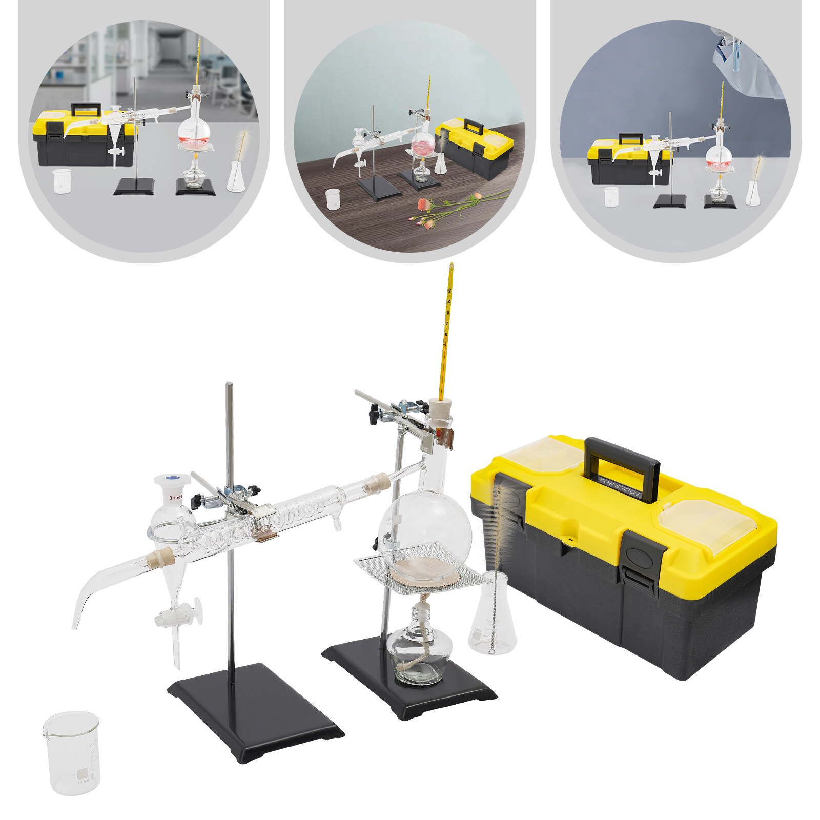 Essential Oil Steam Distillation Kit Apparatus Lab Glassware Distillation Kit