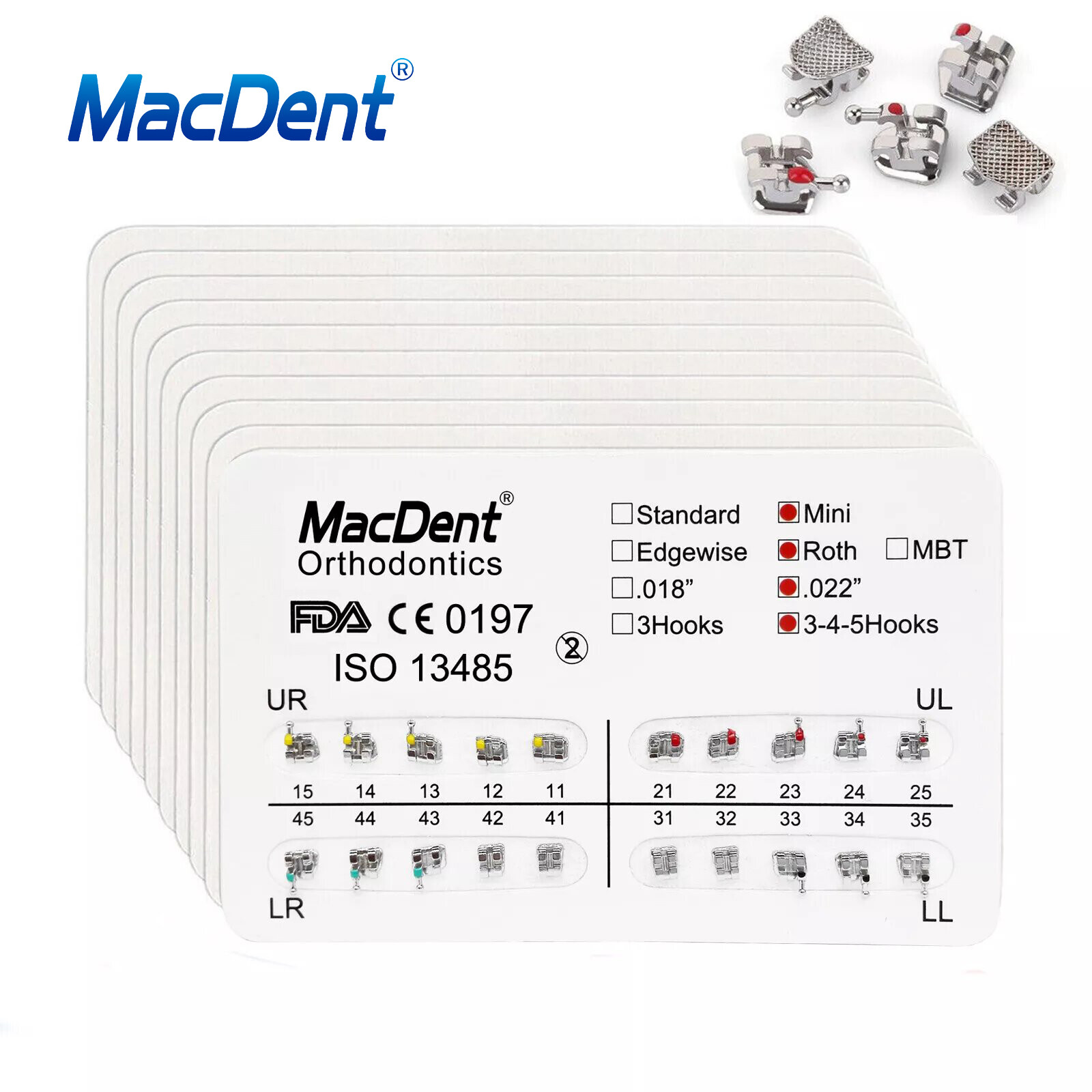 MacDent Dental Orthodontic Brackets Braces Mini Roth MBT Slot 022/018 Hooks 345