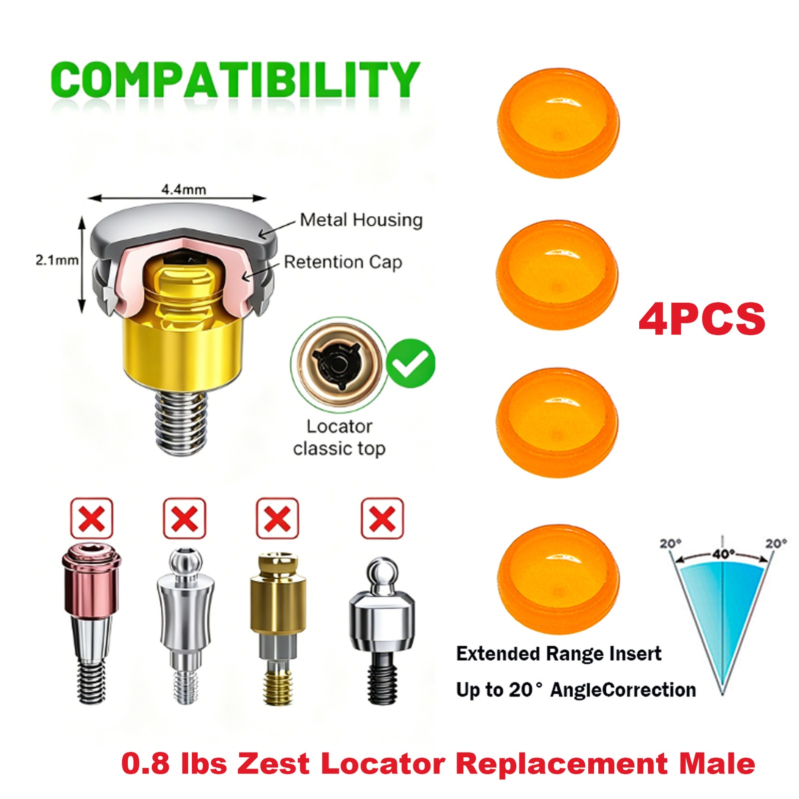 US ZEST LOCATOR Overdenture Caps Abutment Ti Hiossen ET Osstem TS Mini/Regular
