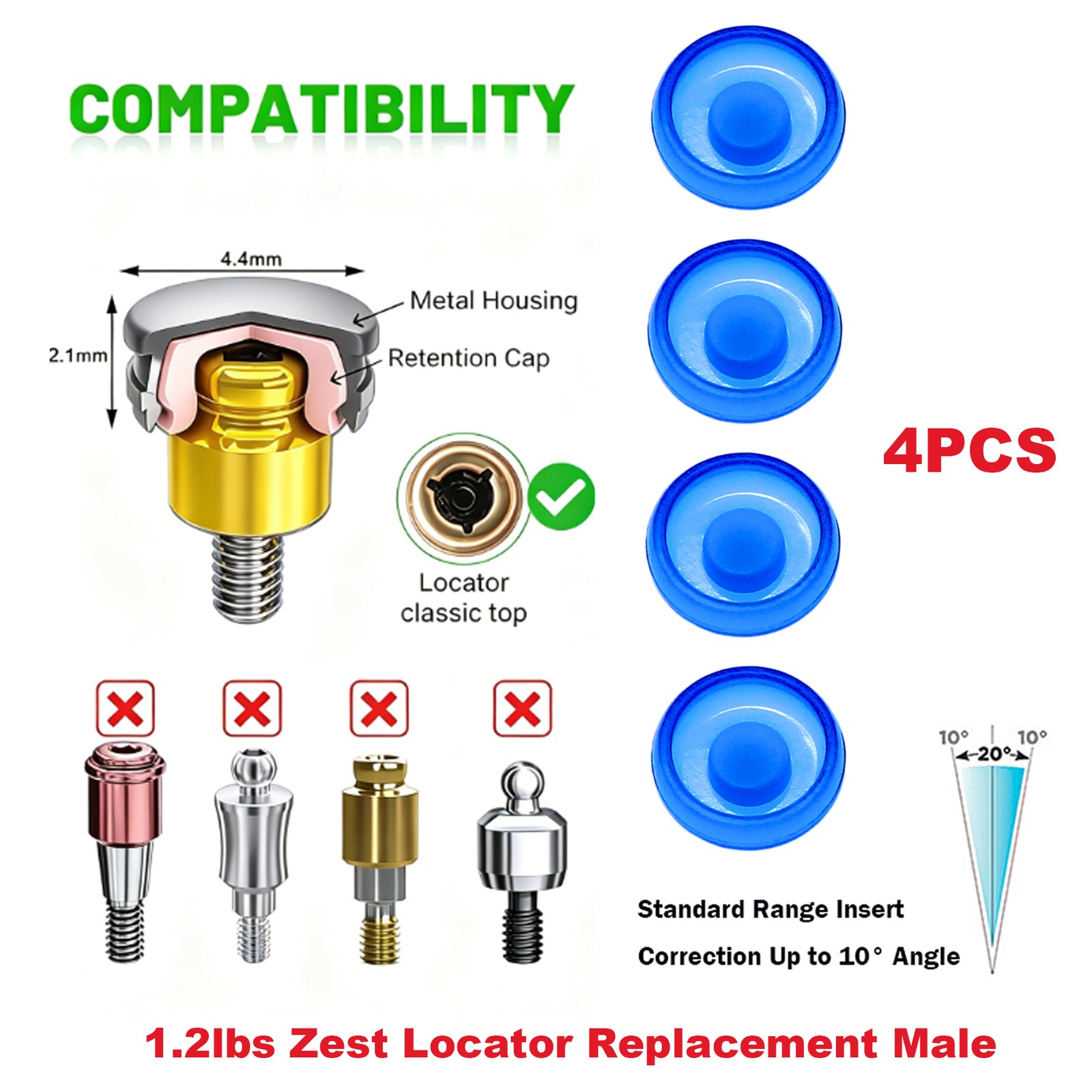 US ZEST LOCATOR Overdenture Caps Abutment Ti Hiossen ET Osstem TS Mini/Regular
