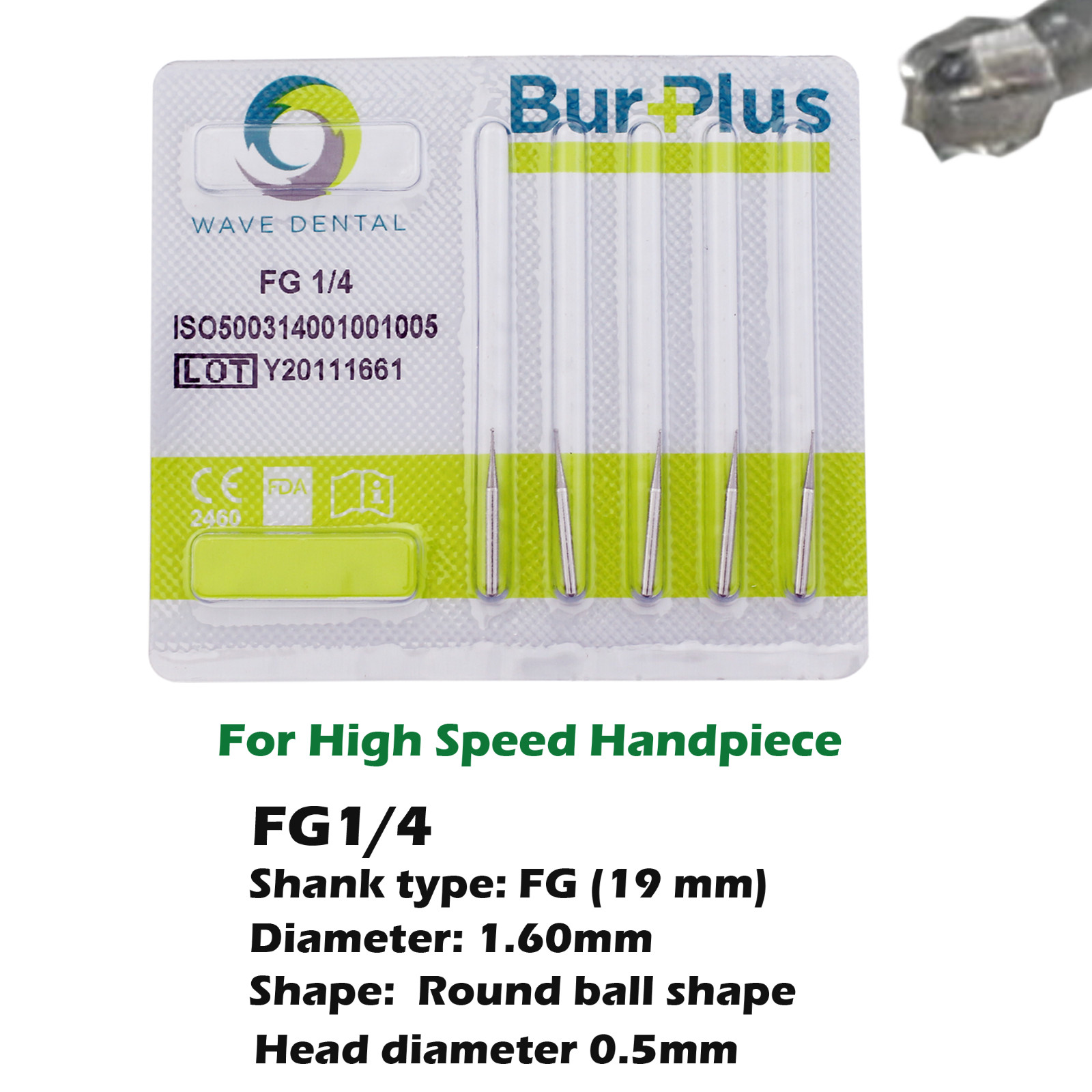 Wave Dental Surgical Burs High Speed FG 25mm Carbide Friction Grip Round 2 4 557