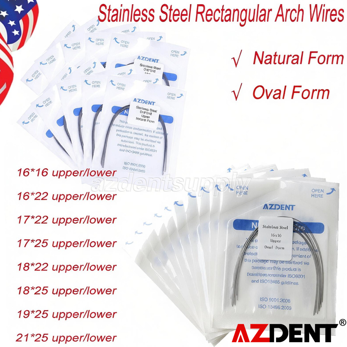 AZDENT Dental Orthodontic Rectangular Arch Wire Nature/Oval Form Stainless Steel