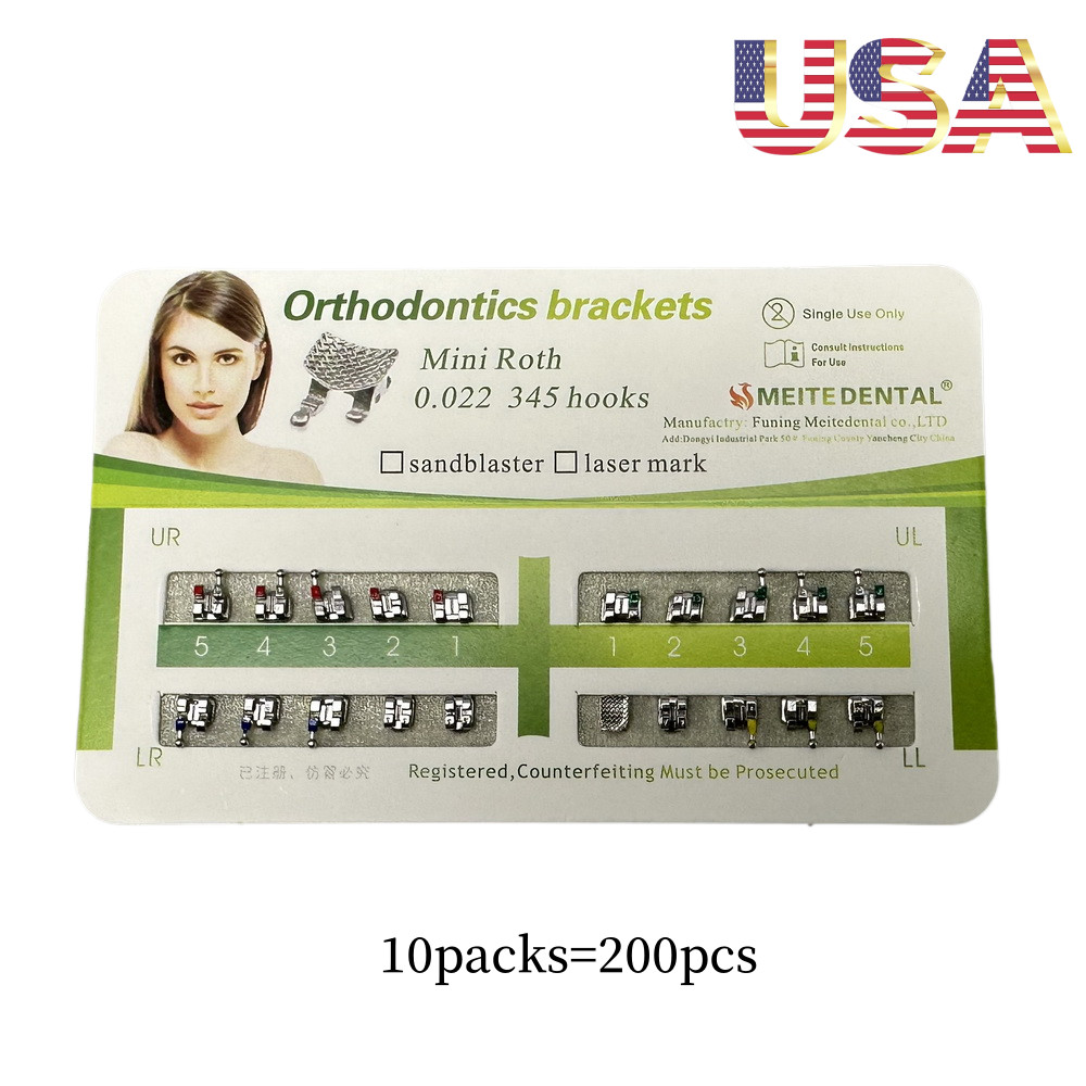 10 Cards Dental Orthodontic Brackets MIM Monoblock Mini Roth/MBT 022 345 Hooks