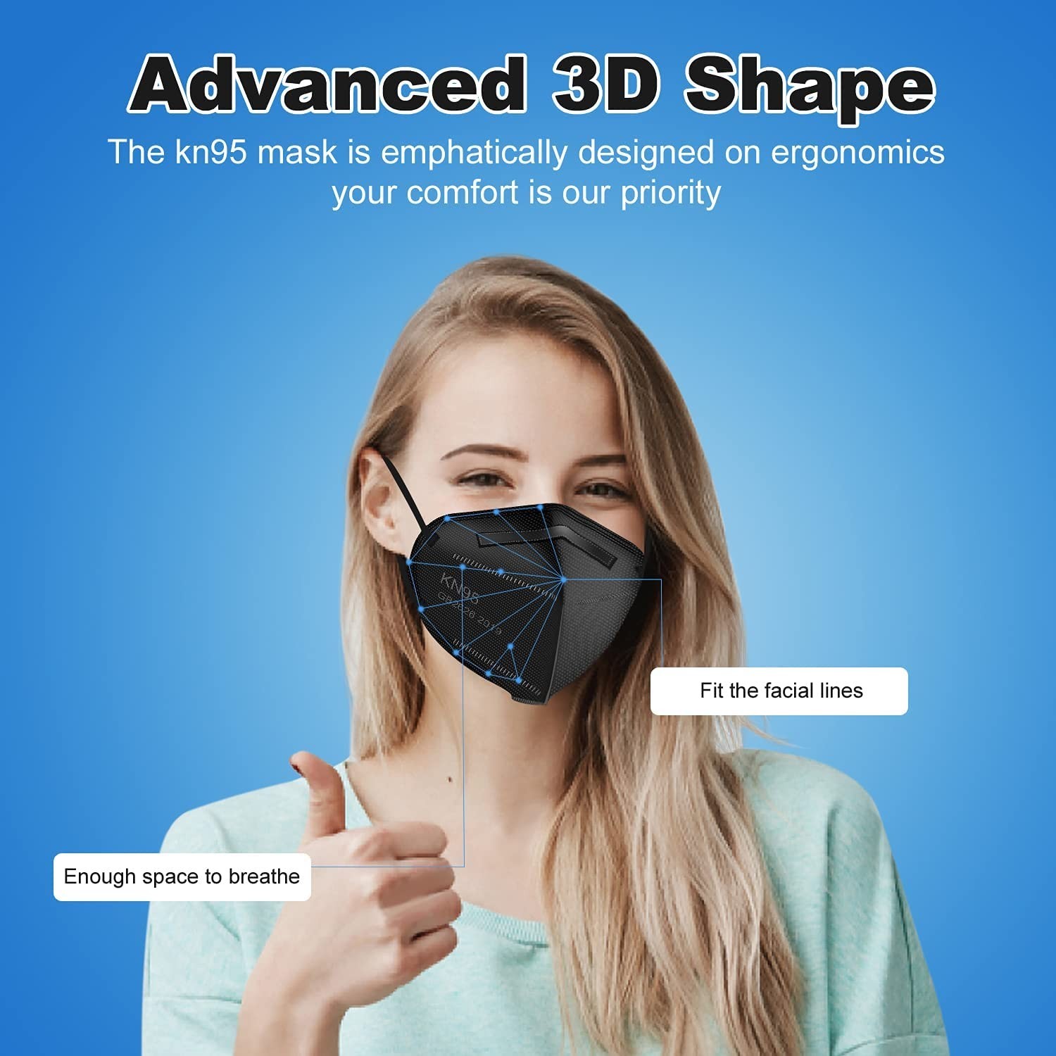 60 Pcs KN95 Face Masks, 5-Layer Cup Design, 95% Filter Efficiency, Home & Work