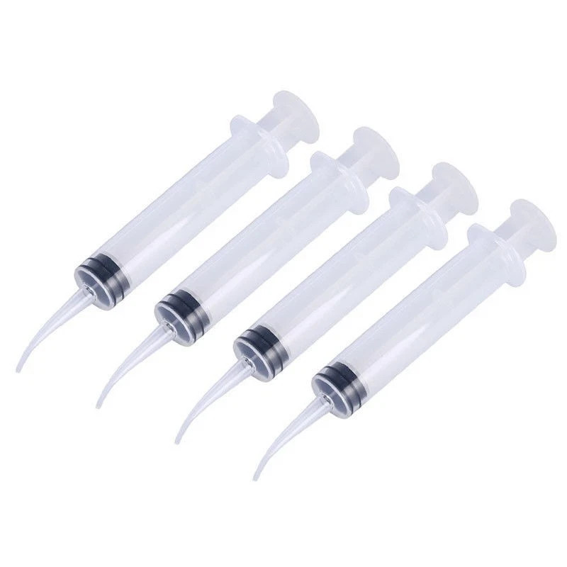 Dental Lab Disposable Plastic Curved Irrigation Syringes Measurement Tips 12ml