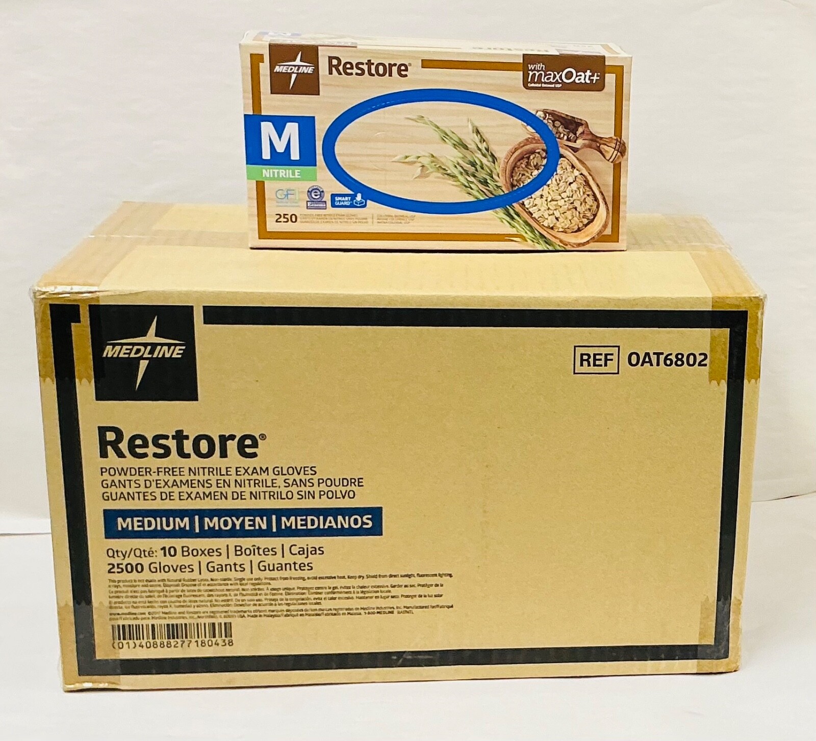 Medline Restore Touch Nitrile Gloves MaxOat+ Medium 2500 box