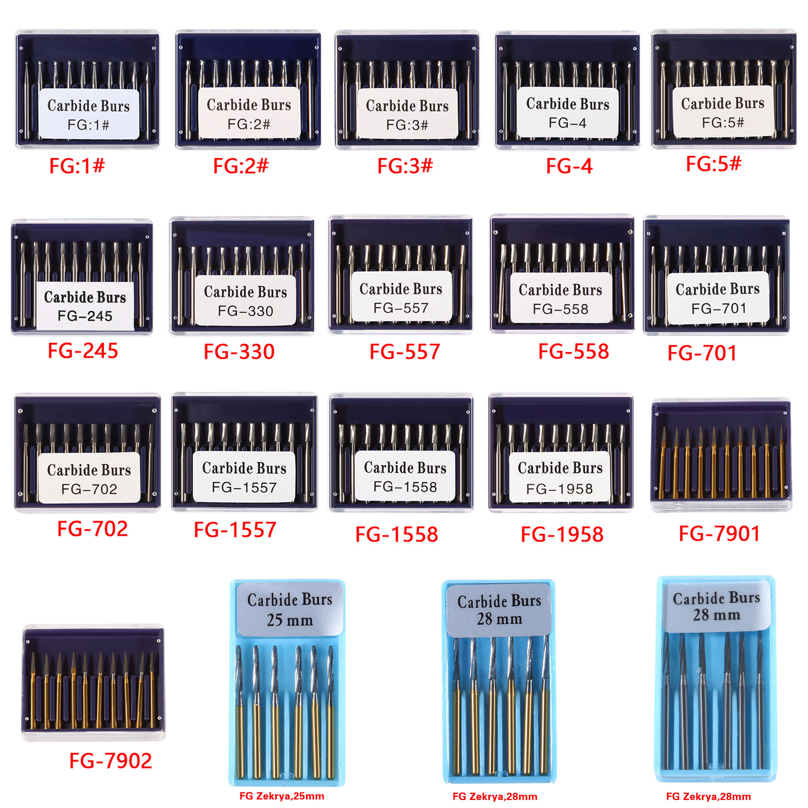 Dental Carbide Burs FG1/2/3/4/5/6/7/8 Round for High Speed Handpiece 10 -100Pcs