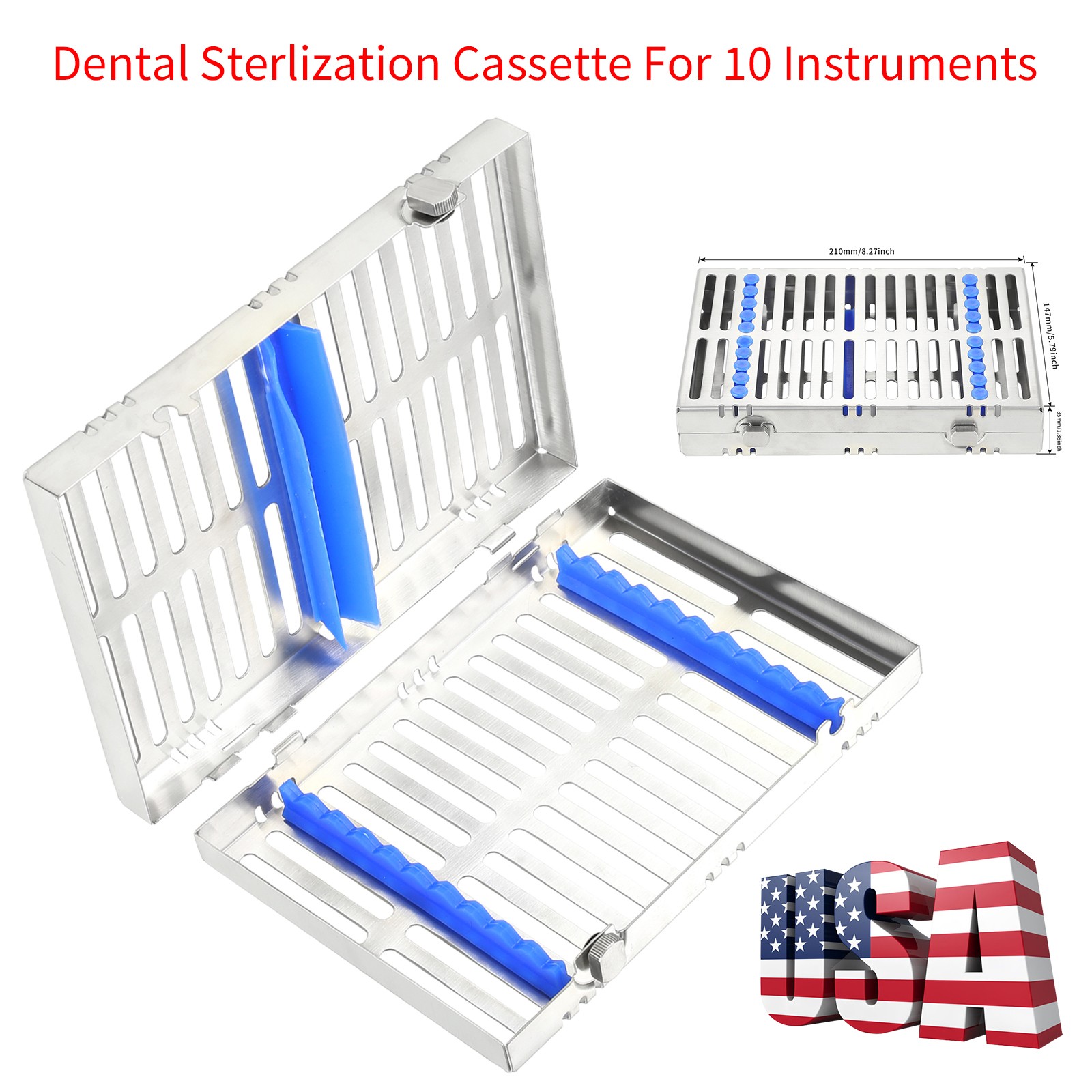Dental Autoclave Sterilization Cassette Rack Box Tray For 10 Instrument