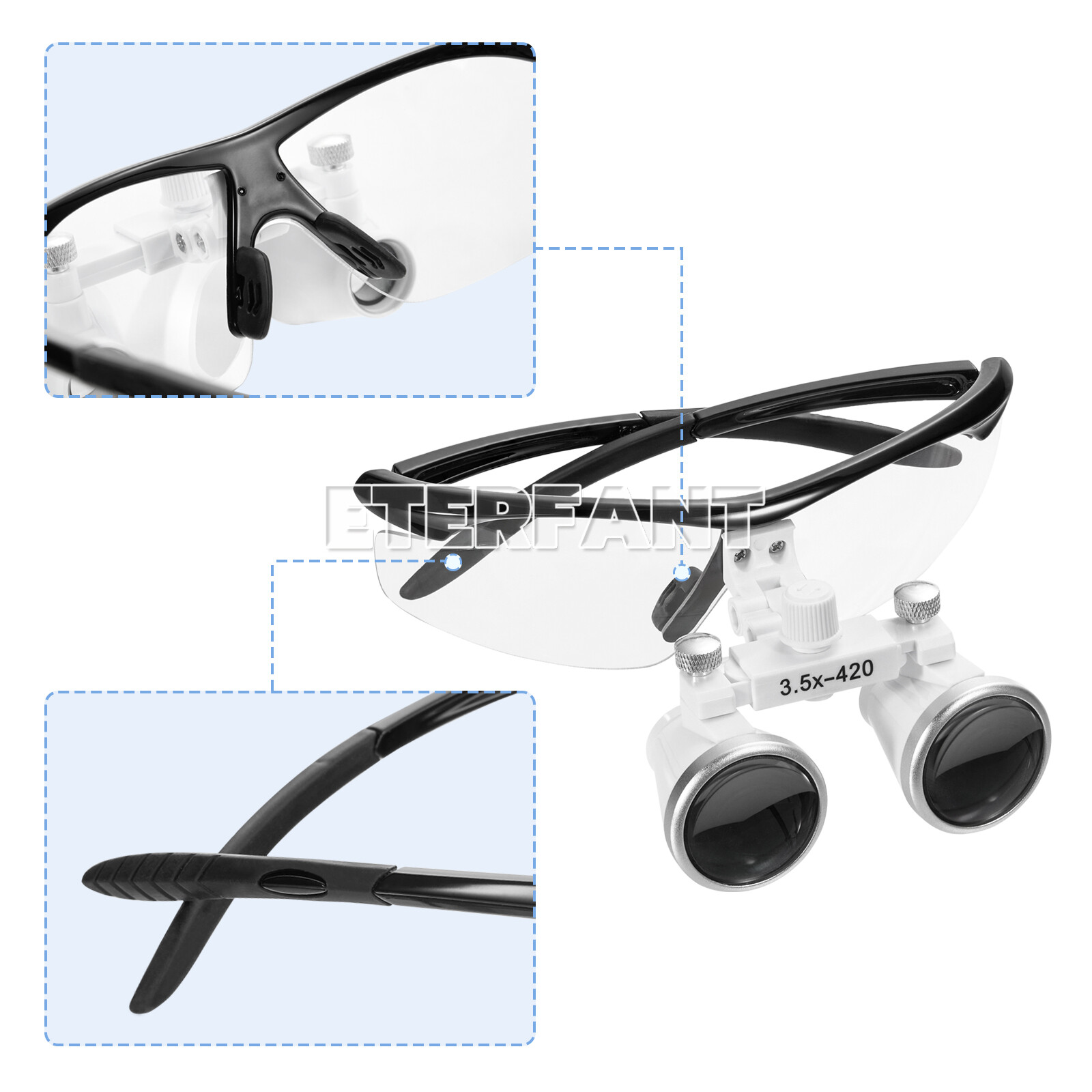 ETERFANT Dental 3.5x Magnifier Medical Binocular Loupes+3W LED Head Light Lamp