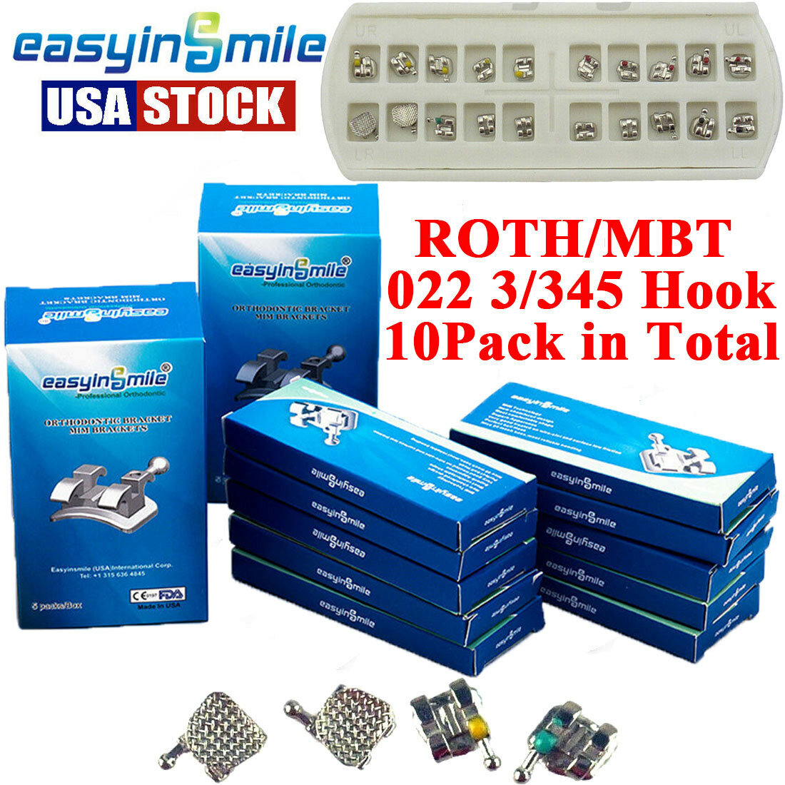 10Pack Dental Orthodontic Metal Brackets Braces MINI ROTH MBT Slot.022 3/345Hook